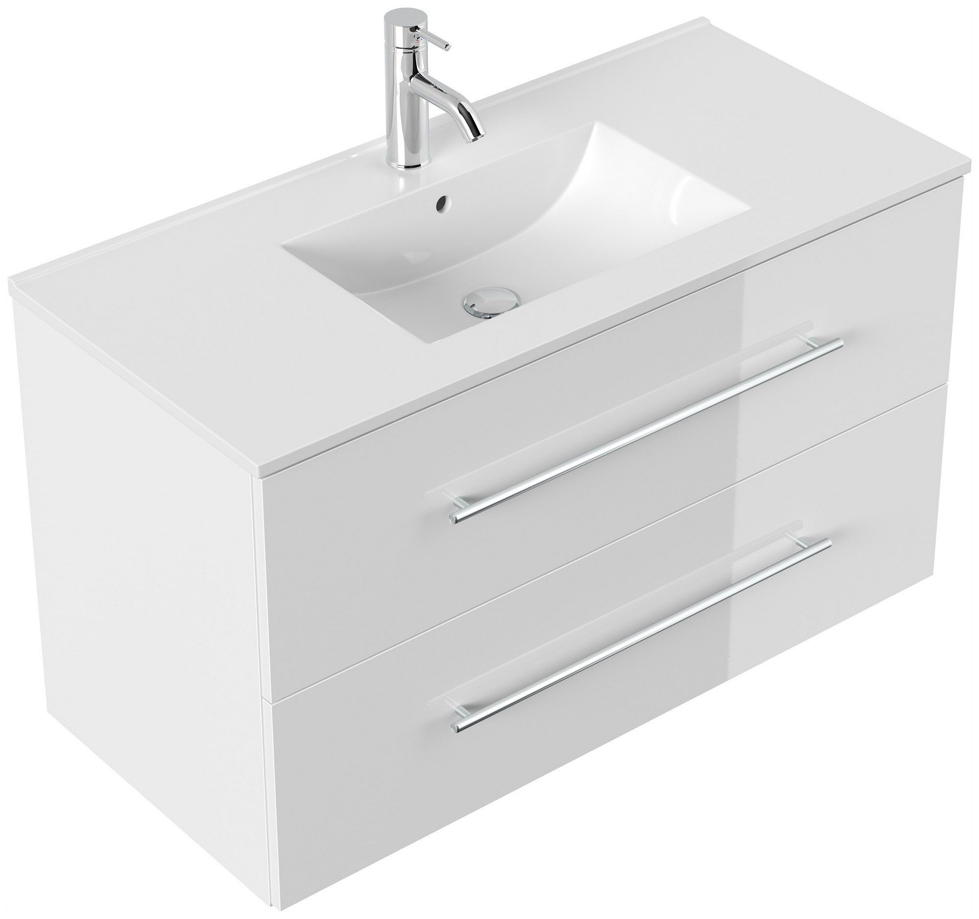 Posseik Badmöbel-Set Badmöbel Waschplatz "Homeline 100" weiß Hochglanz