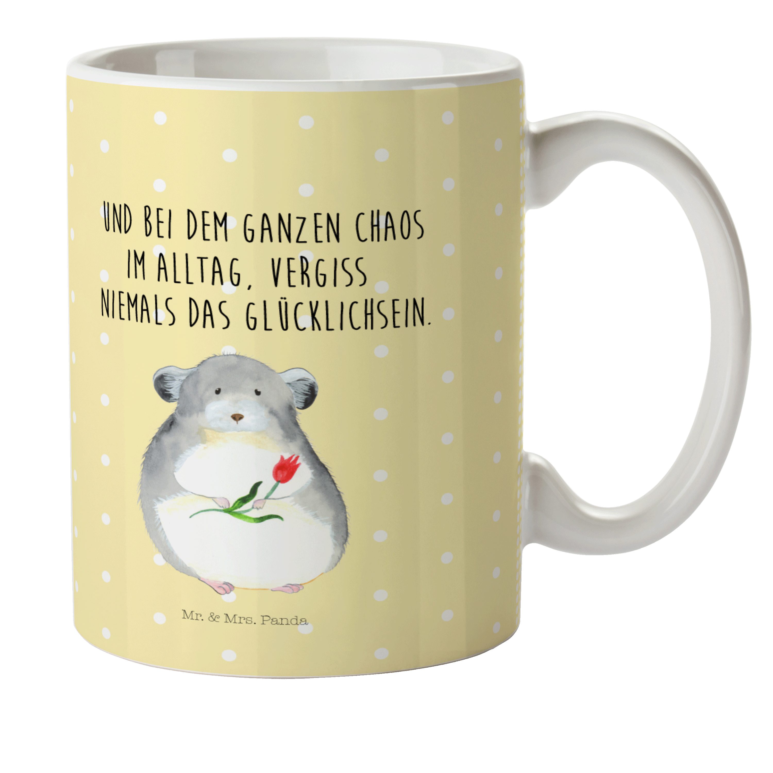 Blume T, Chinchilla - Mr. - Gelb mit Kaffeetasse, Kinderbecher Tiere, Geschenk, Kunststoff Mrs. Panda Pastell &