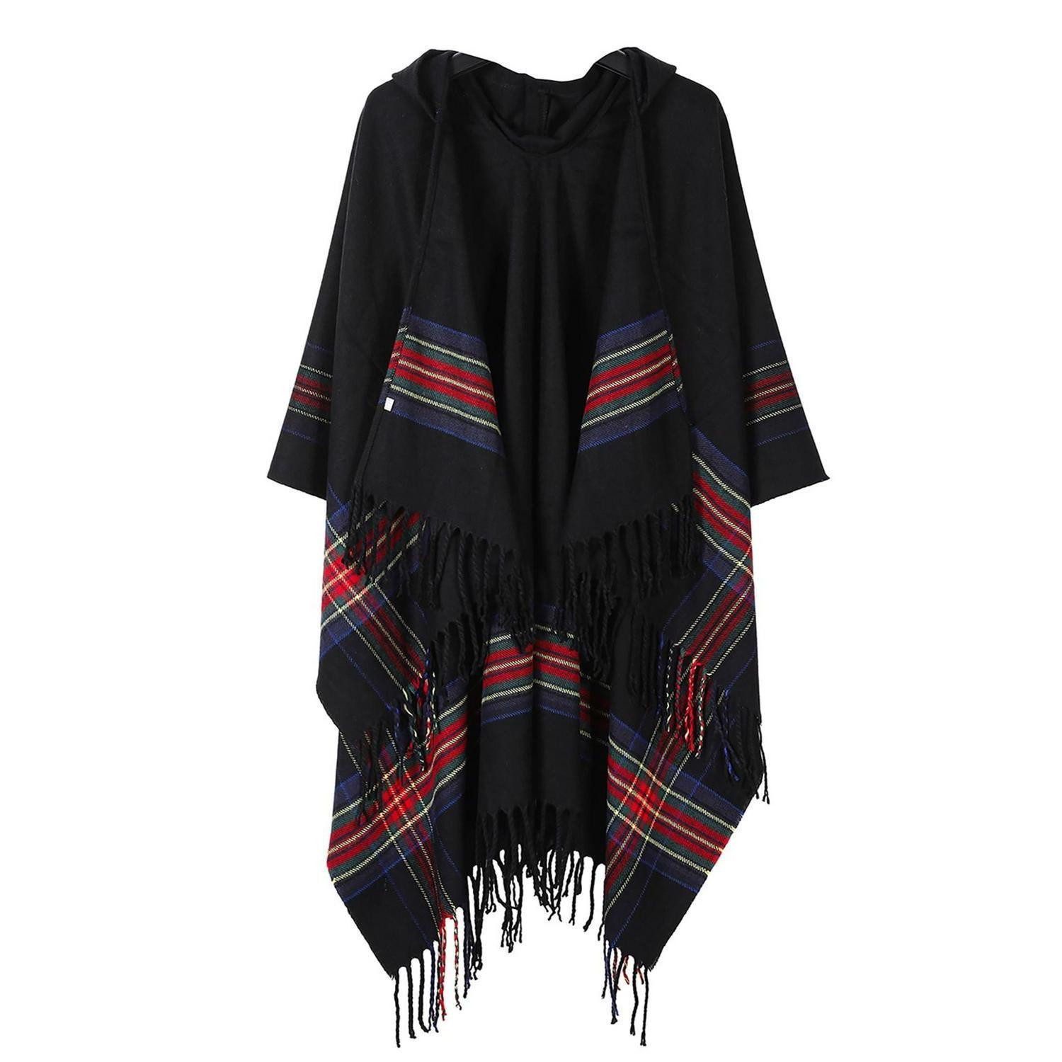 LuxusKollektion Modeschal Poncho Damen mit Kapuze Schwarz, (1-St)