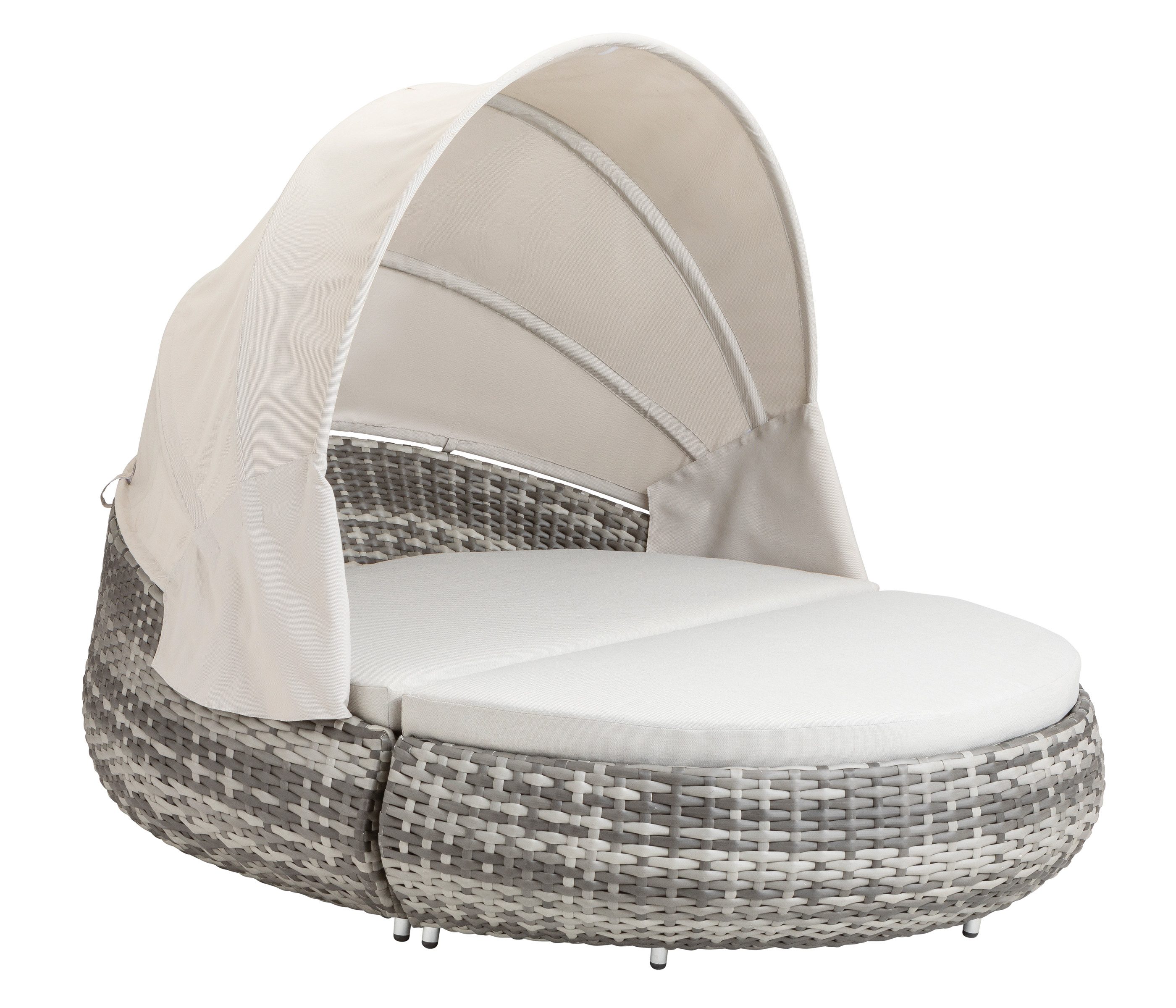 Dehner Gartenlounge-Set Daybed Tulum, 179 x 163 x 220 cm (B/H/T), Liegefläche 146 x 179 cm, gemütliche Sonnenliege mit Faltdach und Polstern