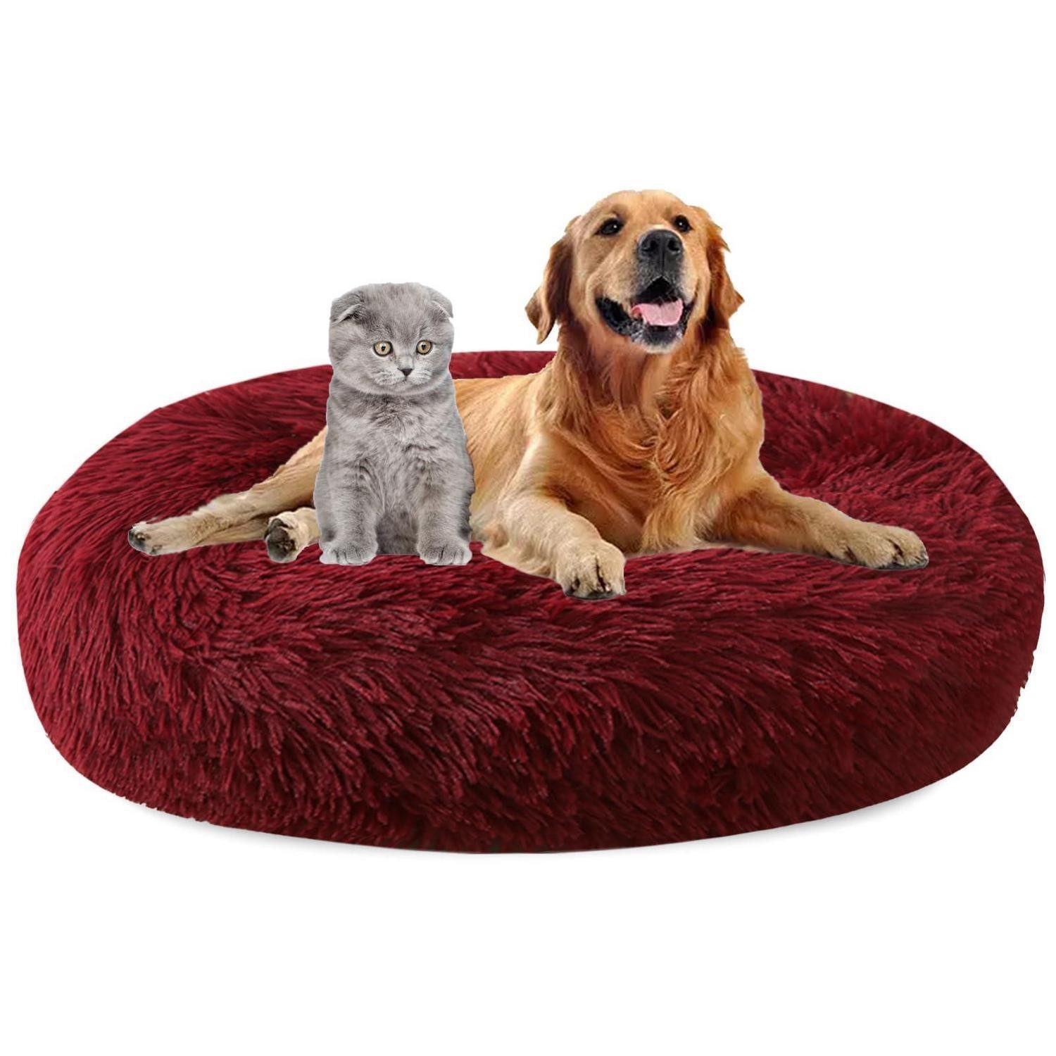 LuxusKollektion Hundebett Hundebett rund Flauschig Ø50cm Red Wine