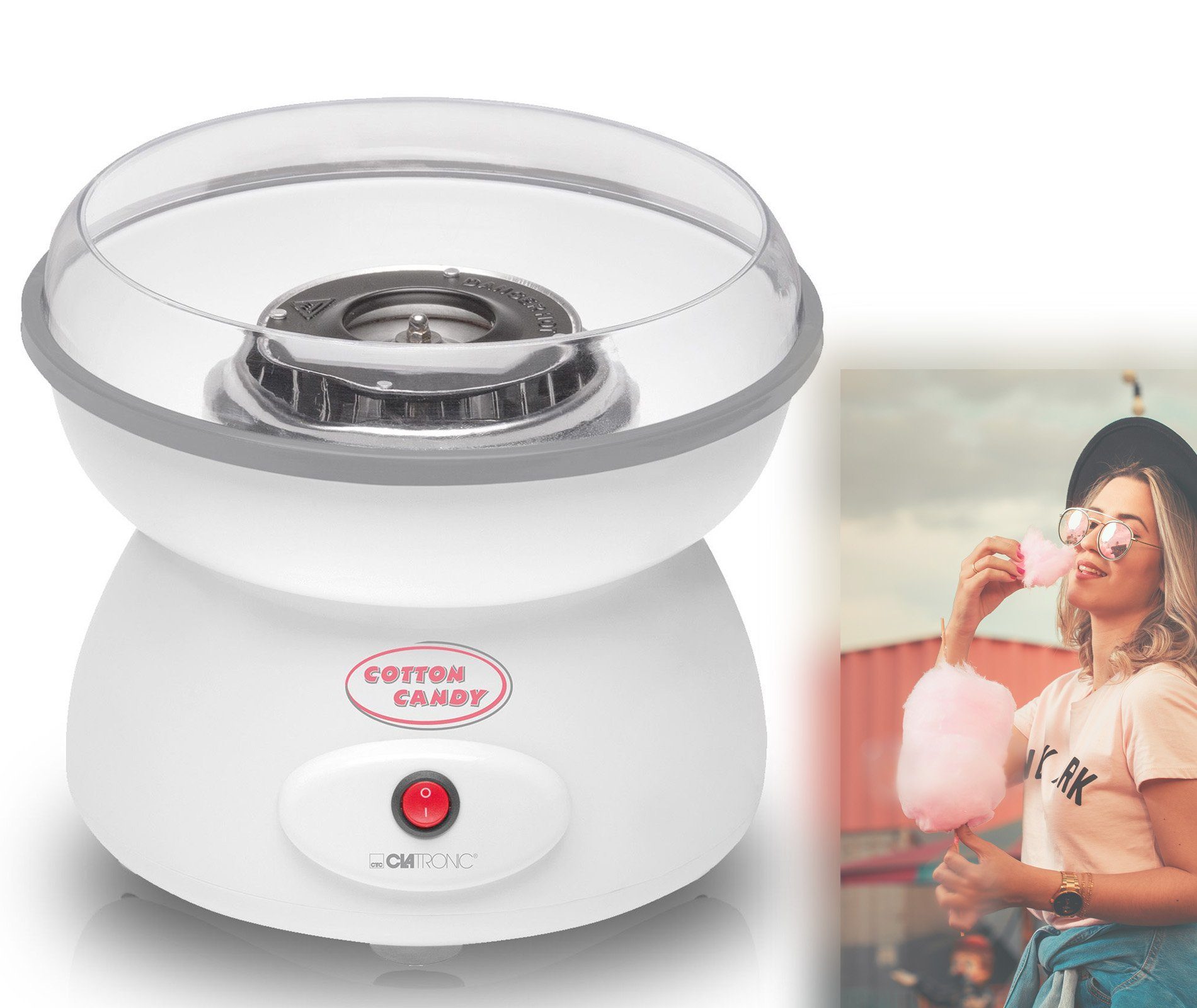 bmf-versand Zuckerwattemaschine Zuckerwattemaschine für Zuhause Zuckerwatte Gerät Schale Groß 500 Watt, Spritzschutz