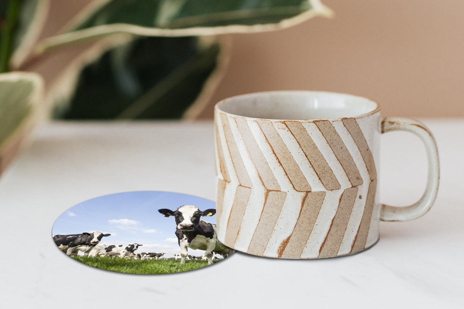 - Tasse, Kühe für - Glasuntersetzer Korkuntersetzer, Zubehör Sonne MuchoWow Tiere Gläser, Bauernhof, Becher Tassenuntersetzer, - Getränkeuntersetzer, Gras 6-tlg., -