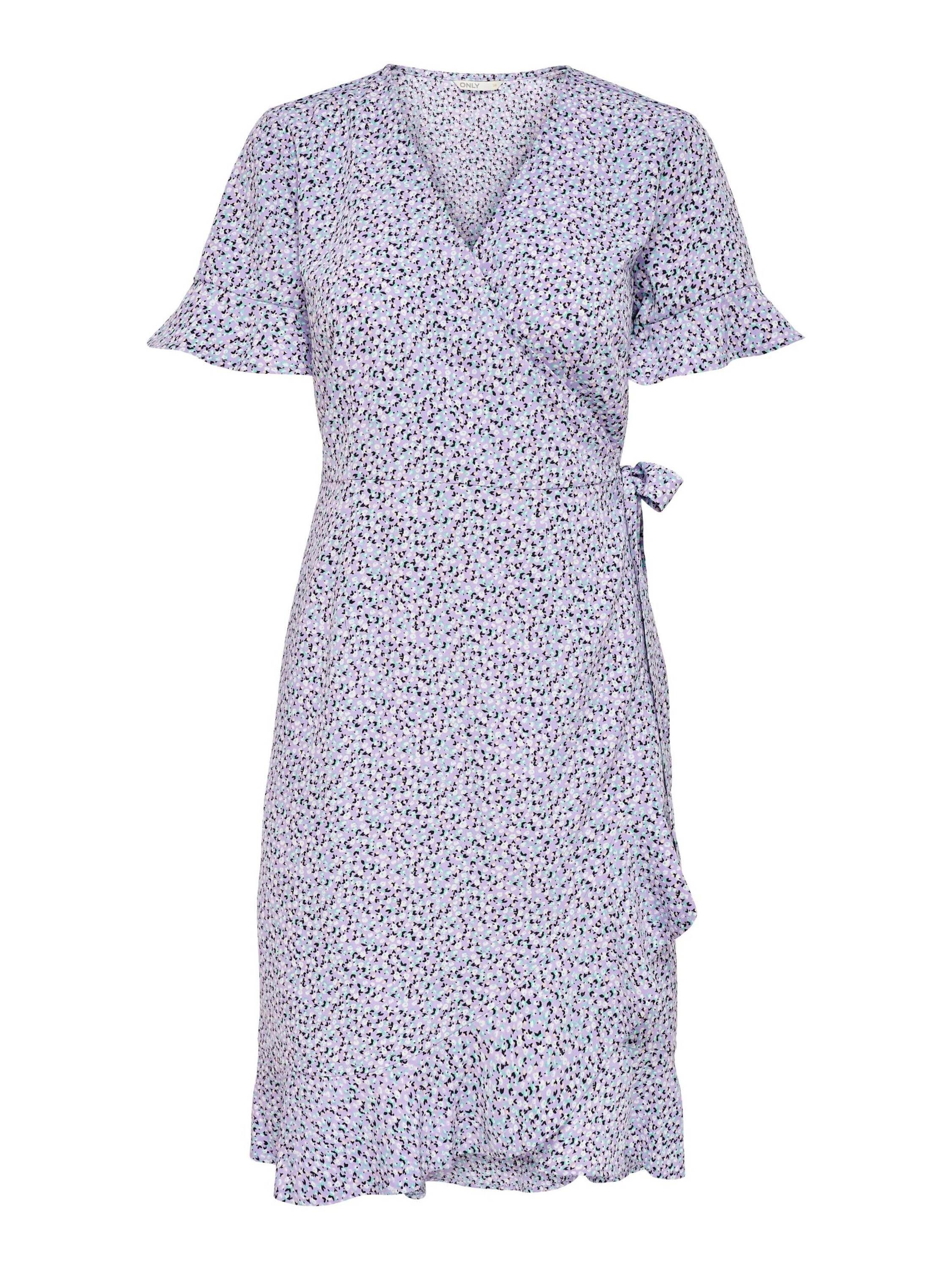 Blusen ONLY Midi (knielang, Lockeres Kurzarm Shirtkleid in Wickelkleid Bindegürtel mit ONLOLIVIA 4056 1-tlg) Violett
