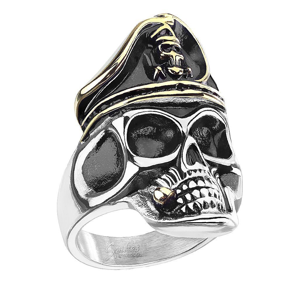 Taffstyle Fingerring Herren Ring Biker Totenkopf Piraten Kapitän, Herren Edelstahl Massiv Breit Herrenring Männer Biker Rocker Schädel