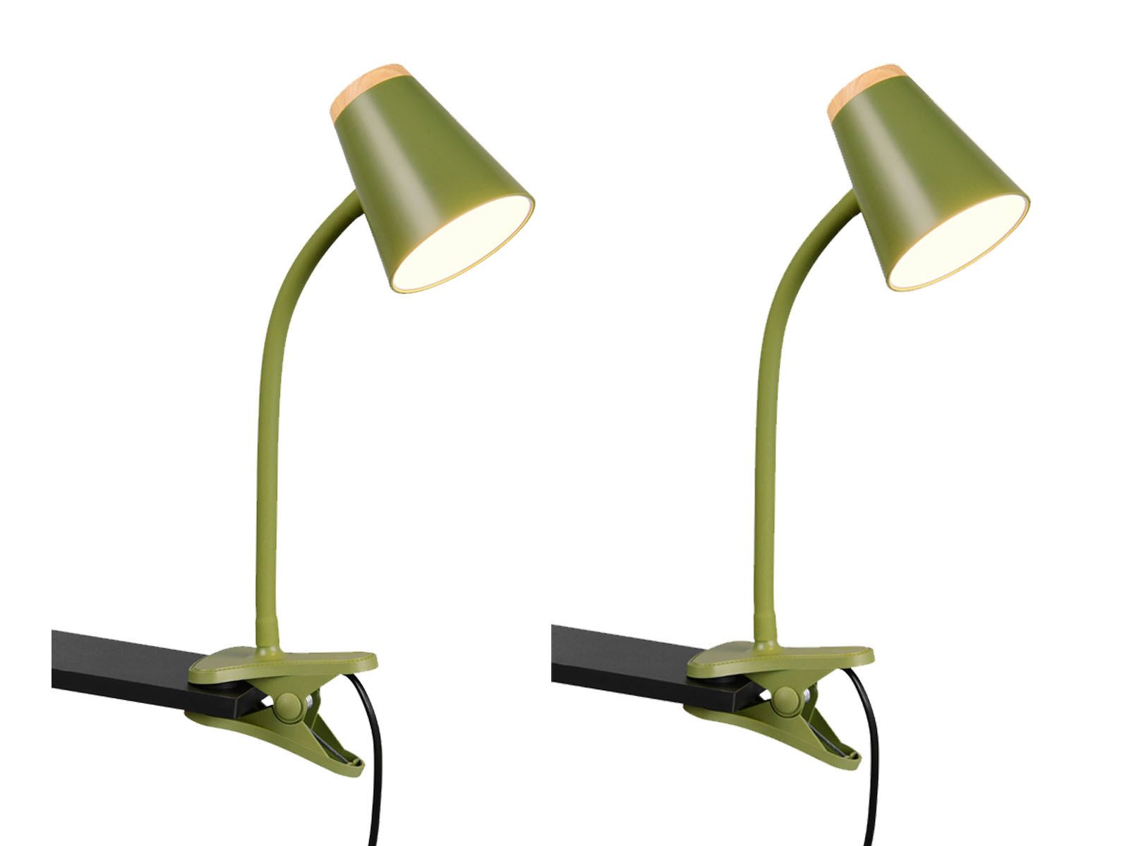 Reality Leuchten LED Klemmleuchte, LED fest integriert, Warmweiß, 2er SET Schwanenhals Klemmspots Grün, Лампы для чтения Nachttisch, Höhe 33cm