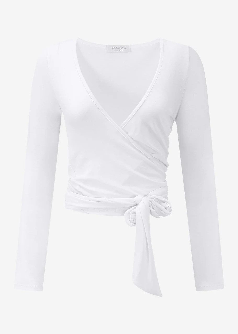 SASSYCLASSY Kurzarmshirt Langarm Shirt zum Wickeln für Damen Elastisches Wi günstig online kaufen