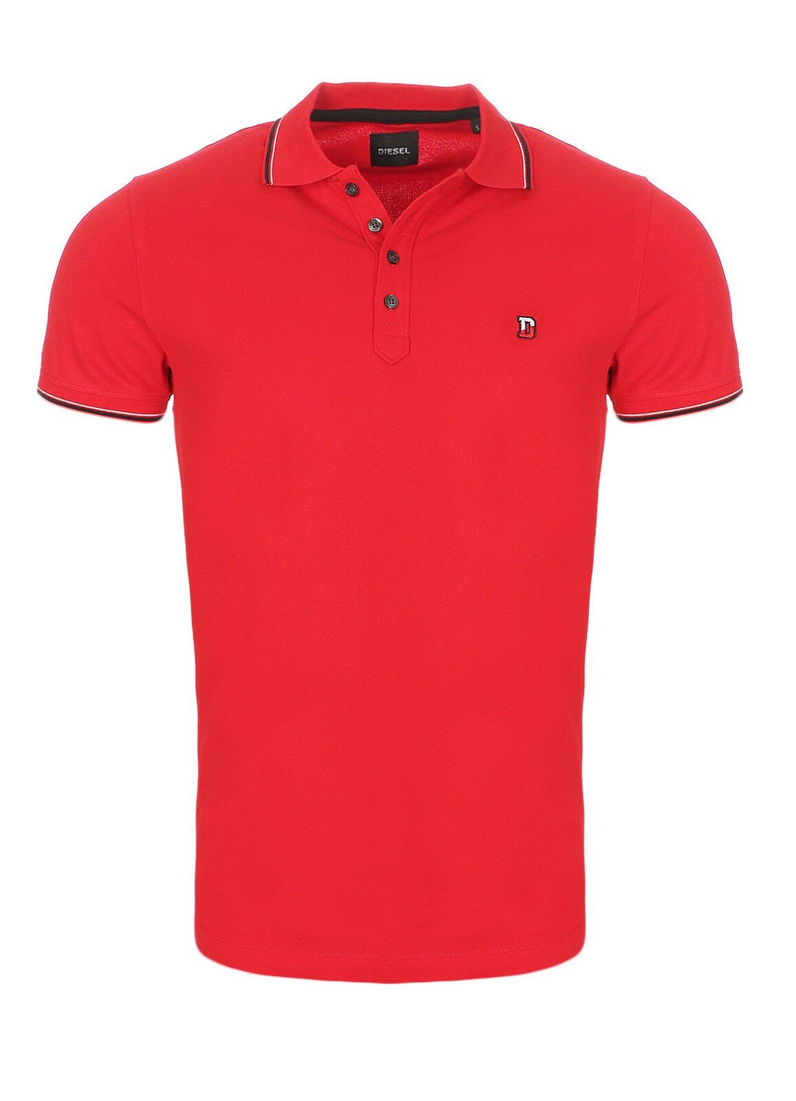 T-SKIN Labelstitching Poloshirt Diesel Brustbereich Diesel unifaben, im mit Herren Poloshirt Rot Rundhalsausschnitt,