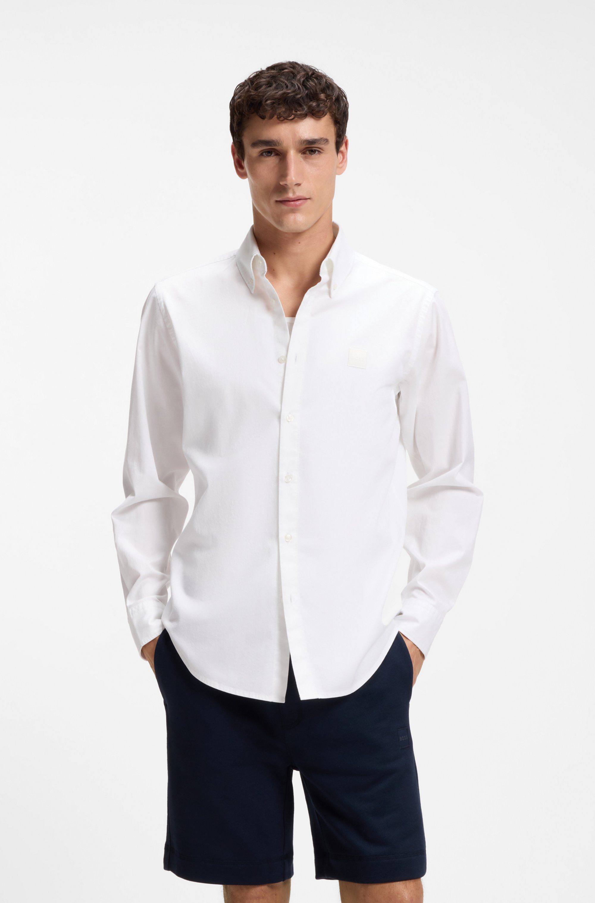 BOSS ORANGE Langarmhemd Ricoplus M Button-down-Kragen, Regular Fit, reine Baumwolle