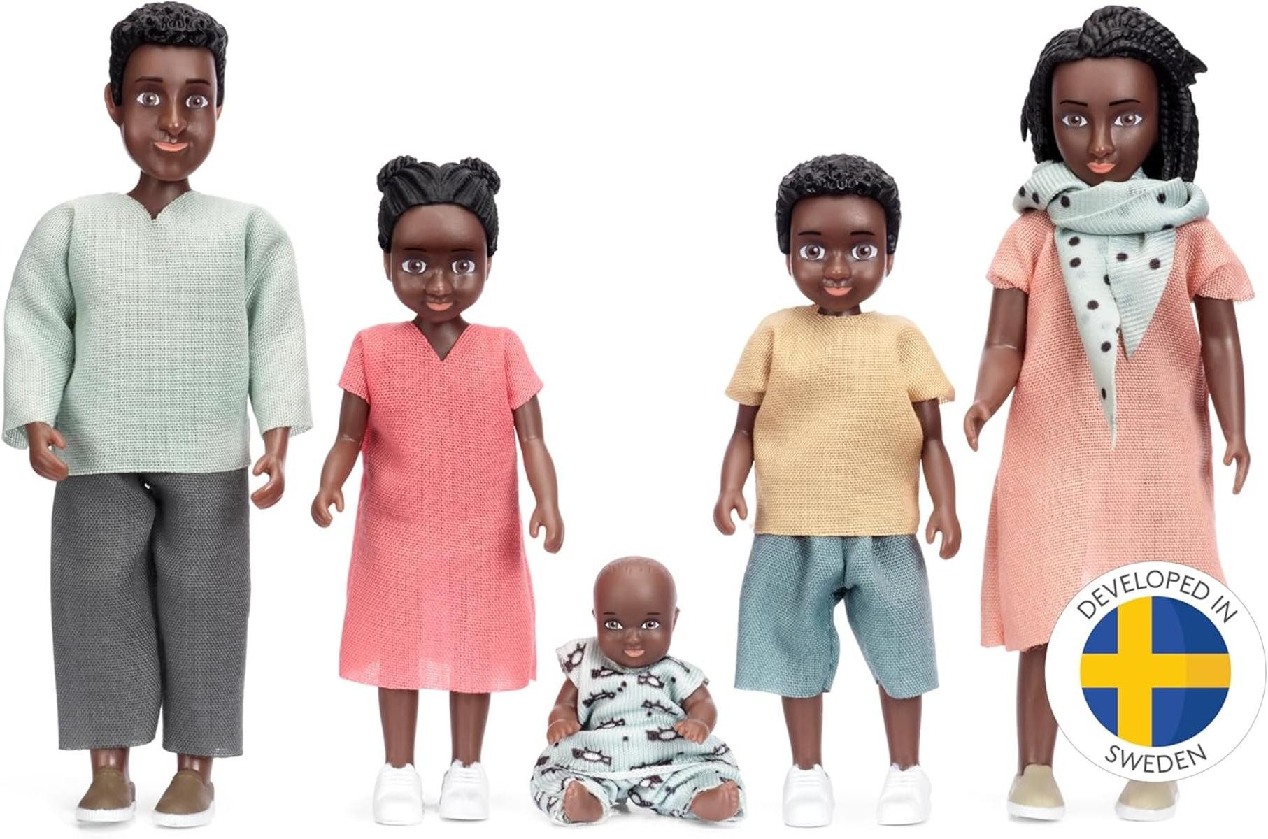 Lundby Biegepuppe Lundby Puppen f. Puppenhaus dunkelhäutige Puppenfamilie Billie 1:18 3+ (5-tlg), dunkelhäutige Puppenfamilie