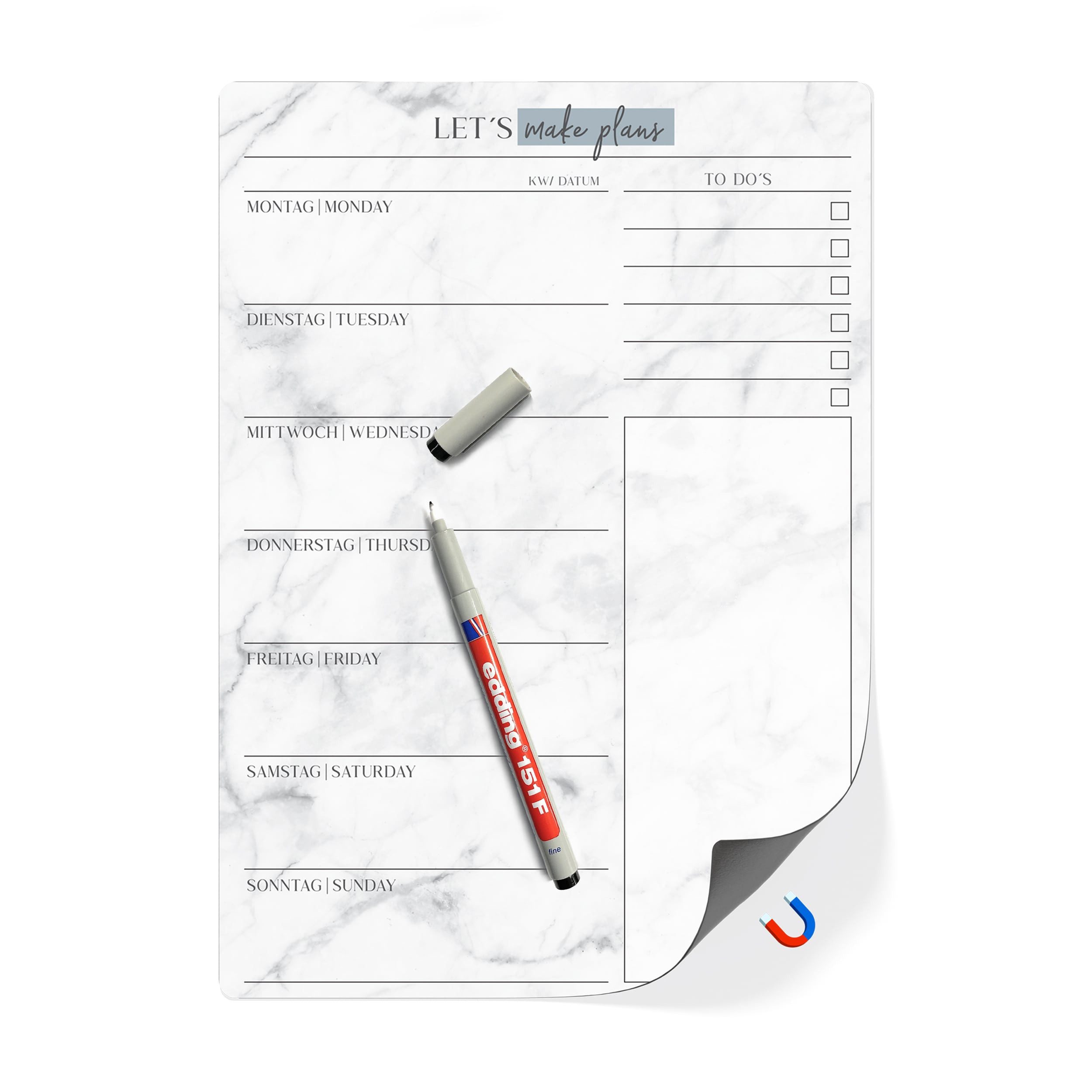 Magnettafel Menüplaner A4 "Magnetfolie" wiederbeschreibbar + Stift