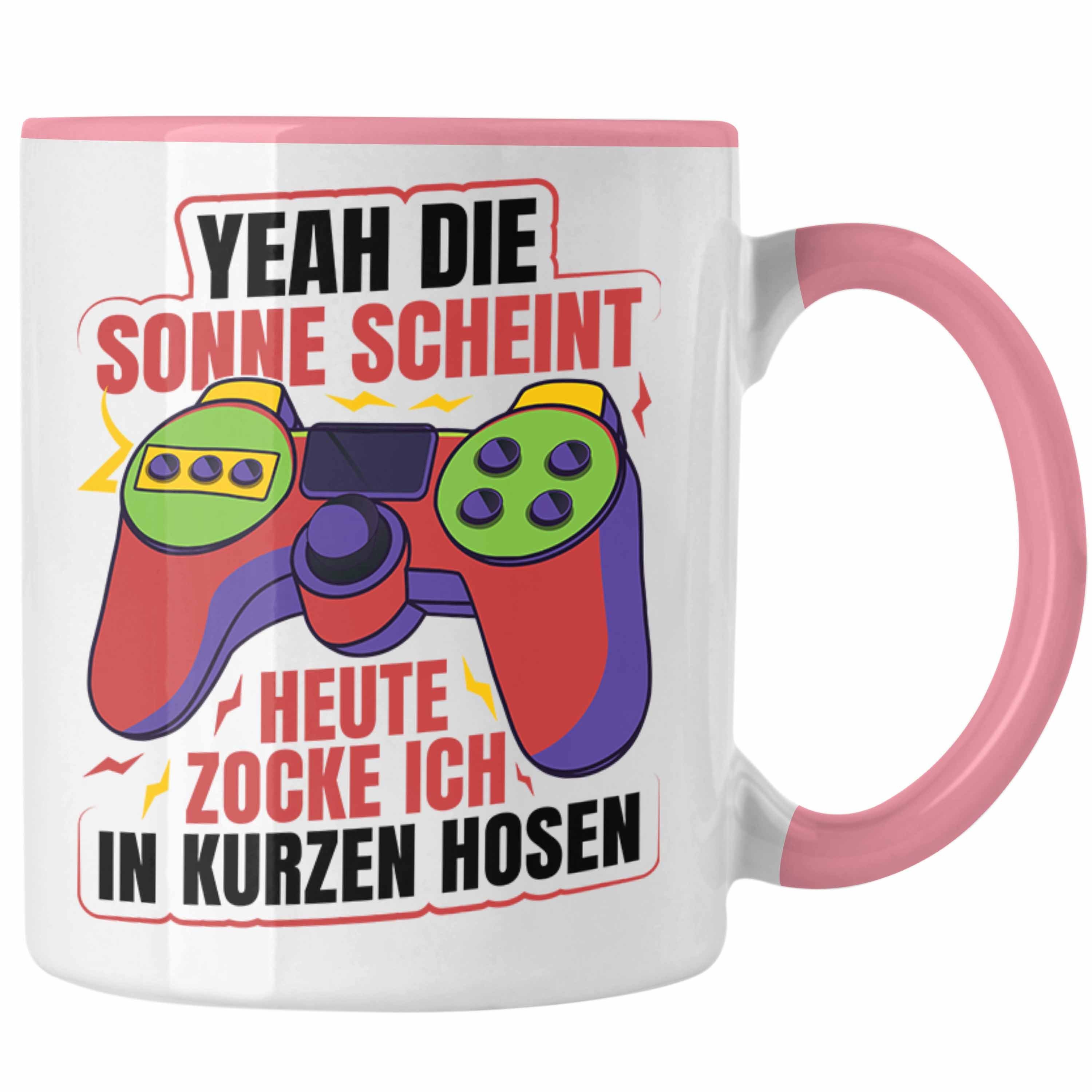 Trendation Tasse Trendation - Lustige Gamer Tasse Zocker Geschenk Gamer Gamergirl Geschenkidee Geburtstag Yeah Die Sonne Scheint Rosa