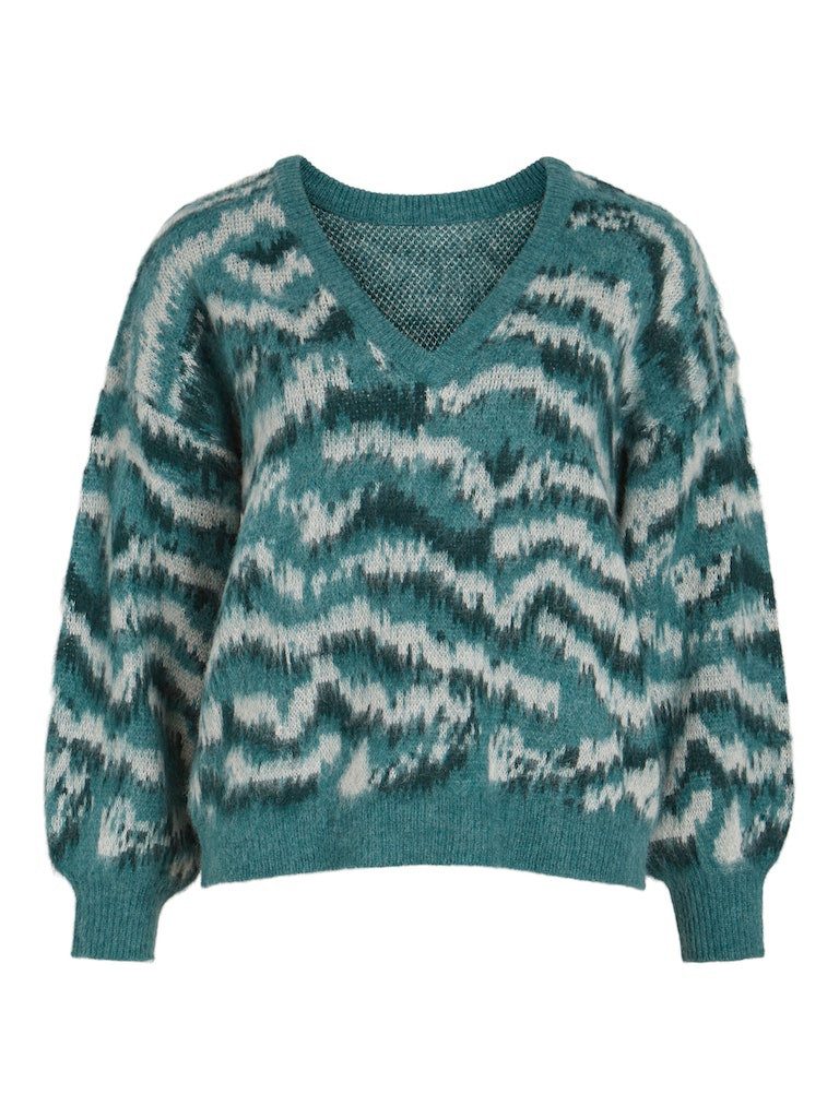 Vila Strandpullover VIPICO REV V-NECK L/S JACQUARD KNIT Arctic/PONDEROSA PINE/WHITE SAND