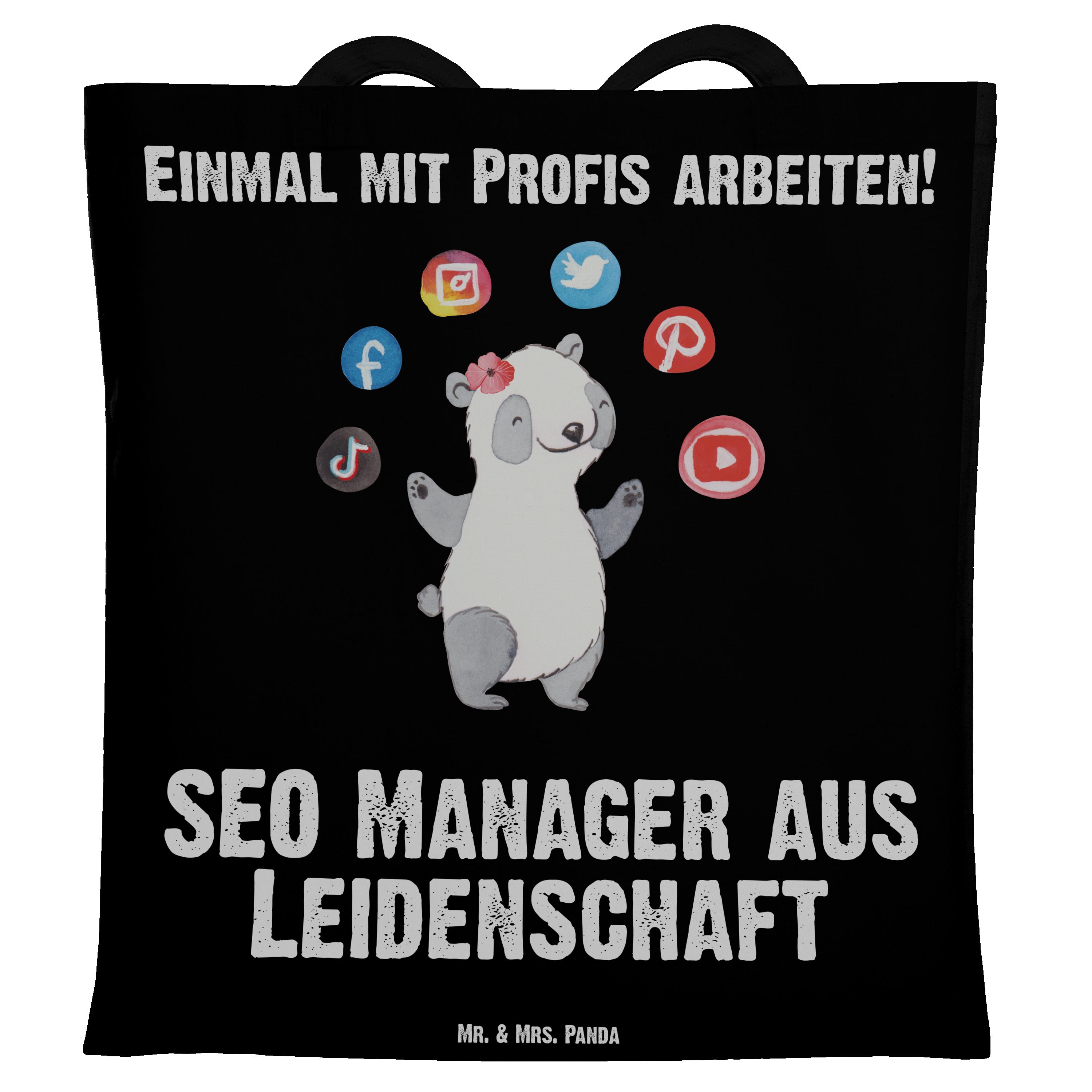Mr. & Mrs. Panda Tragetasche SEO Manager aus Leidenschaft - Schwarz - Geschenk, Stoffbeutel, Suchm (1-tlg)