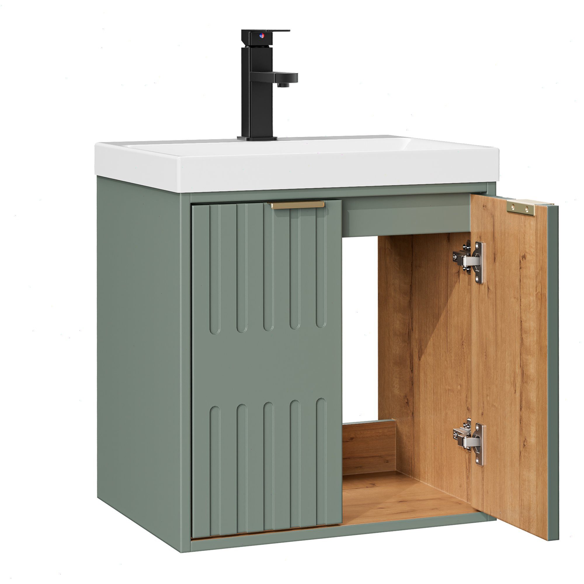 UEV Waschtisch klein Waschbecken mit Unterschrank set Badmöbel Gäste-WC hängend 49cm (Waschplatz ausreichend Stauraum,Badmobel Set fur Badezimmer, Unterschrank mit Harzbecken Wasserhahn Pop-up-Ablassventil)