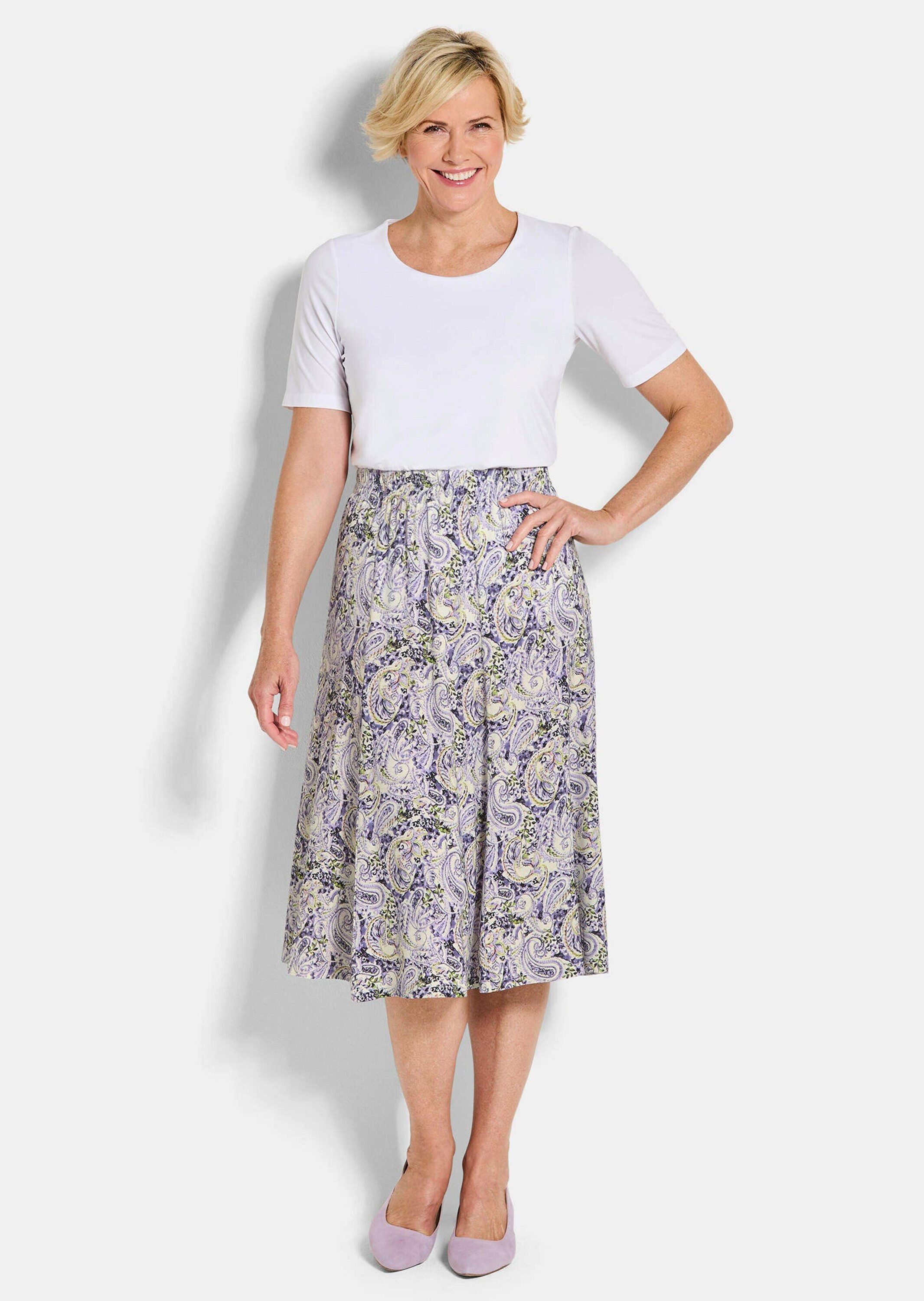 GOLDNER Jerseyrock Druckrock mit Paisley-Muster Midirock mit Rundum-Dehnbund und Wadenlänge