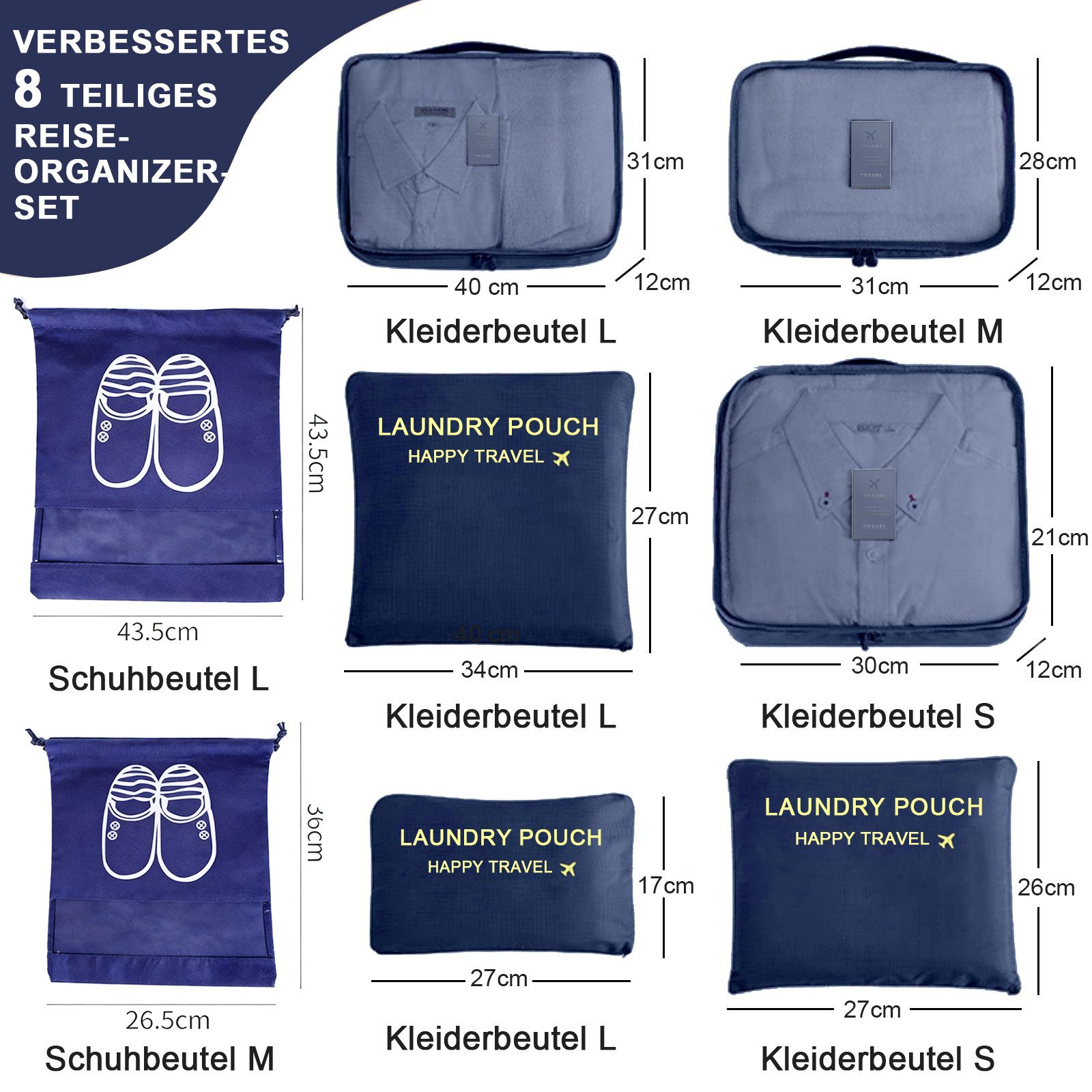 MOPUEA Kofferorganizer 8-teiliges Aufbewahrungstaschen-Set für Reisen, Leic günstig online kaufen