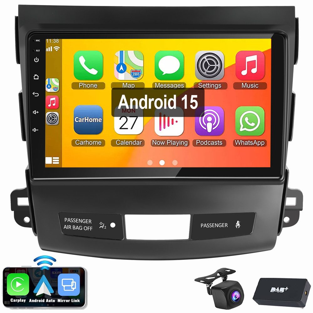 ESSGOO Für Mitsubishi Outlander/Citroen C-Crosser Peugeot 4007 Android 15 Autoradio (RDS, Digitalradio (DAB), FM, AM, Carplay Android Auto GPS Navi WIFI BT)