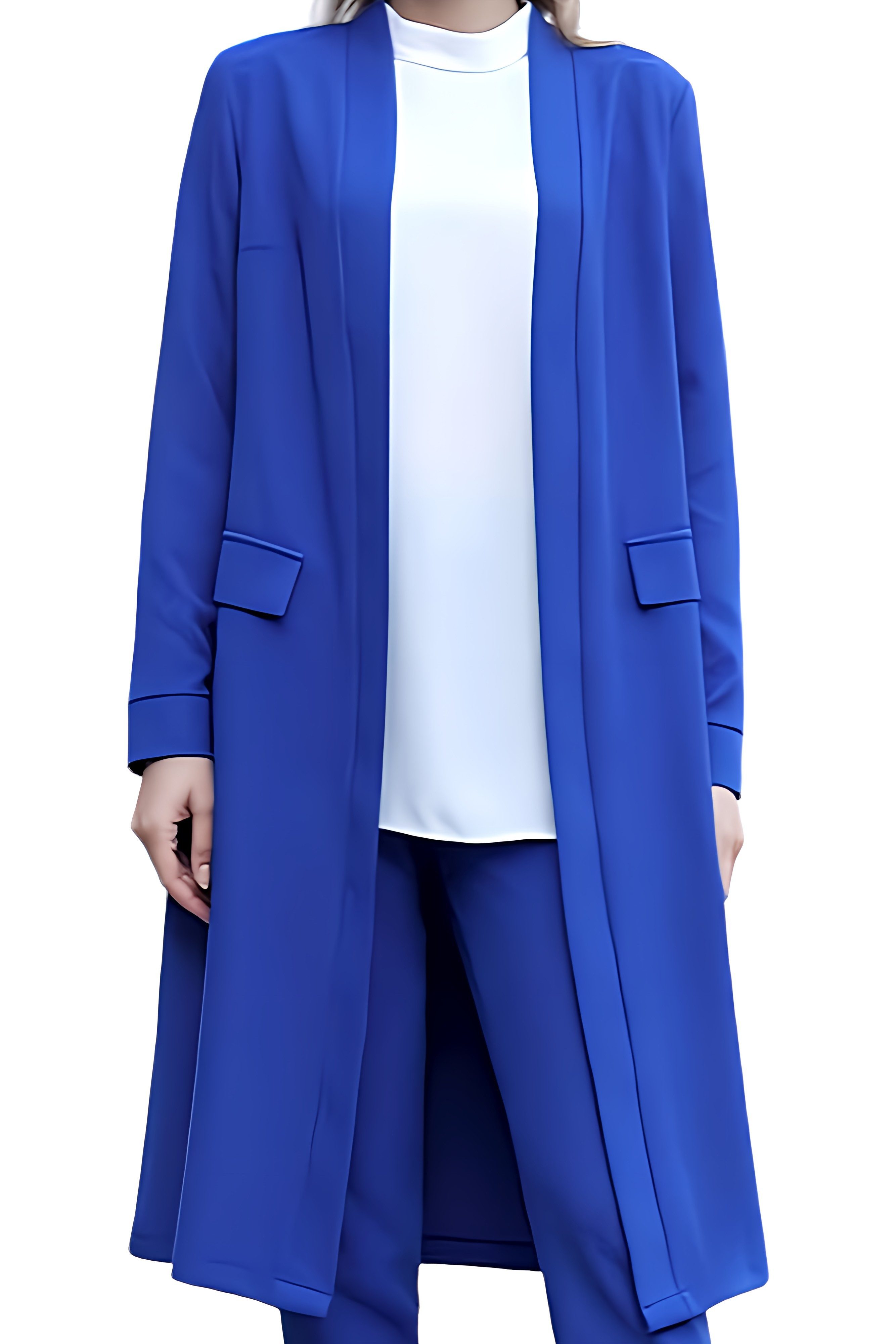Modavitrini pantsuit two-piece women's suit long-sleeved long blazer with trousers modest fashion (suit set) open front without closure