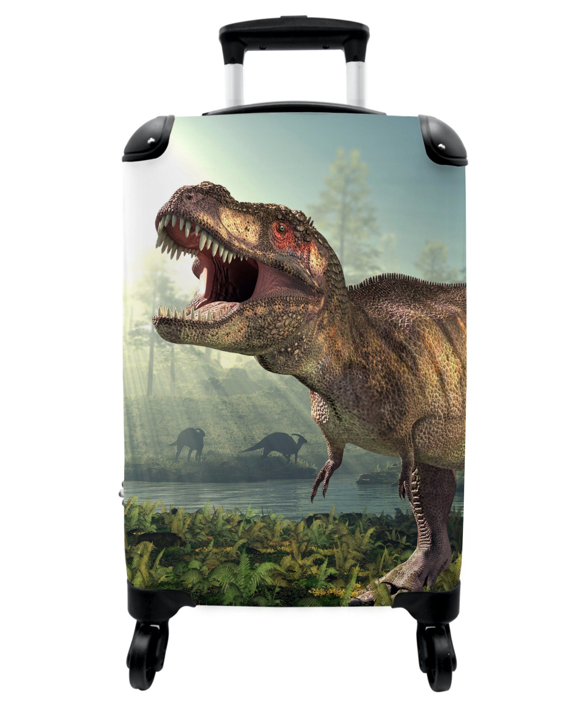 rollen, - Dinosaurier Sonnenuntergang mit Kinderkoffer 55x35x20cm Handgepäck - - Koffer Kindertrolley, NoBoringSuitcases.com© Dino, Natur Ferien, Reisetasche 4 für Rollen,