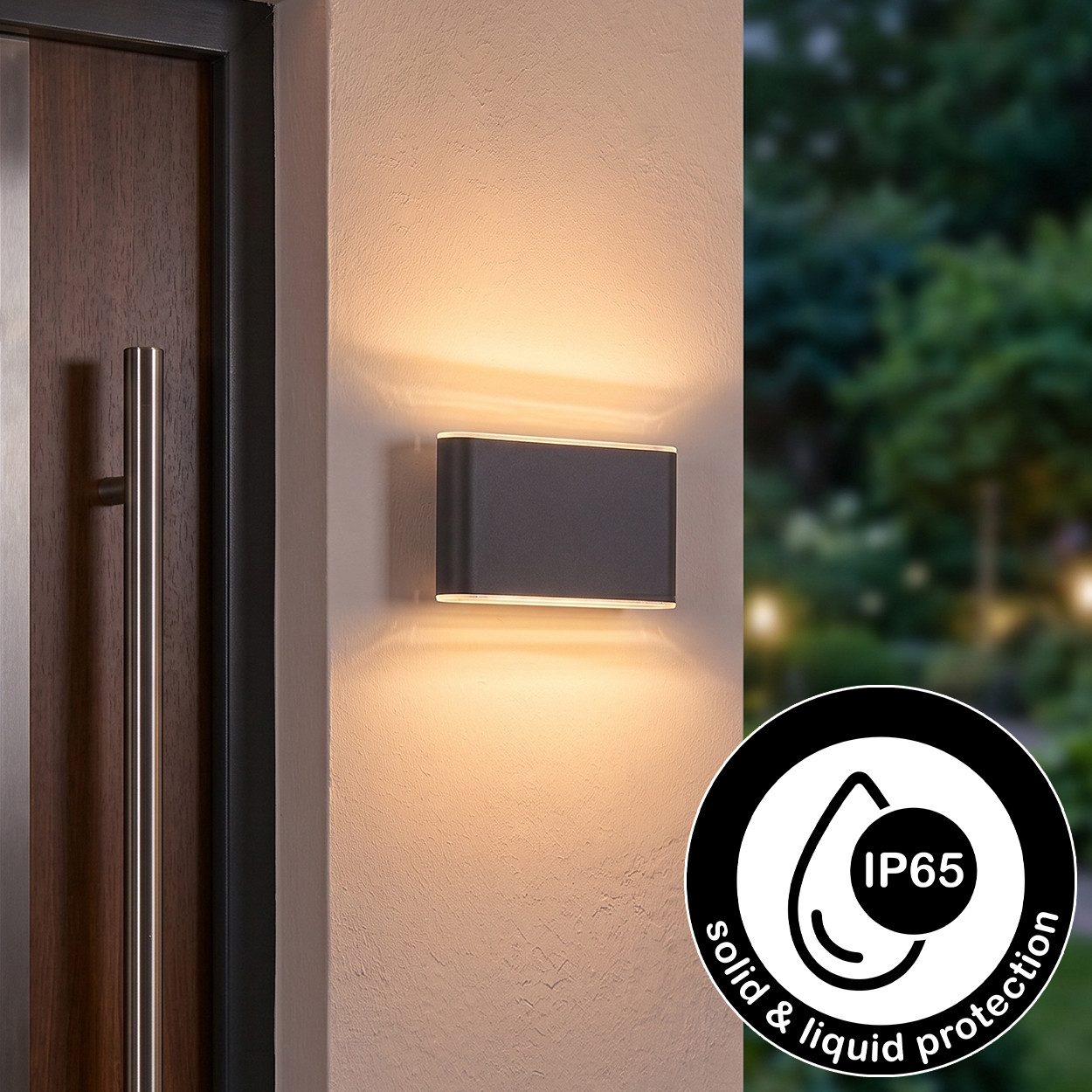 hofstein Außen-Wandleuchte Außenwandlampe aus Metall/Kunststoff in Anthrazit/Weiß, LED wechselbar, 3000 Kelvin, moderne Wandleuchte für Garten, 12 Watt, 700 Lumen, 3000 Kelvin, IP65