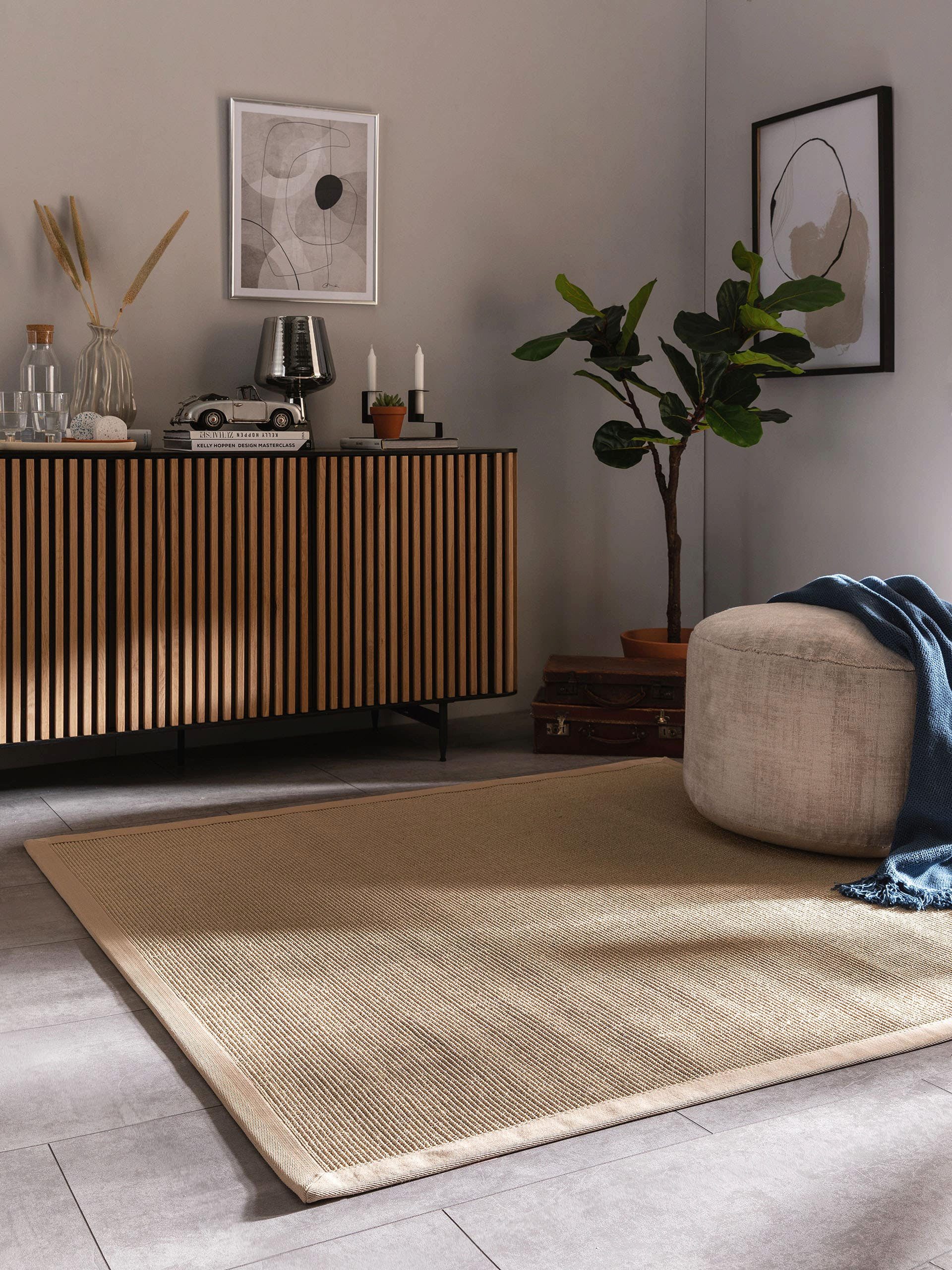 benuta Sisalteppich Sana, quadratisch, Höhe: 5 mm, 100% Sisal Naturfaser, Teppich Wohnzimmer, Esszimmer, Schlafzimmer