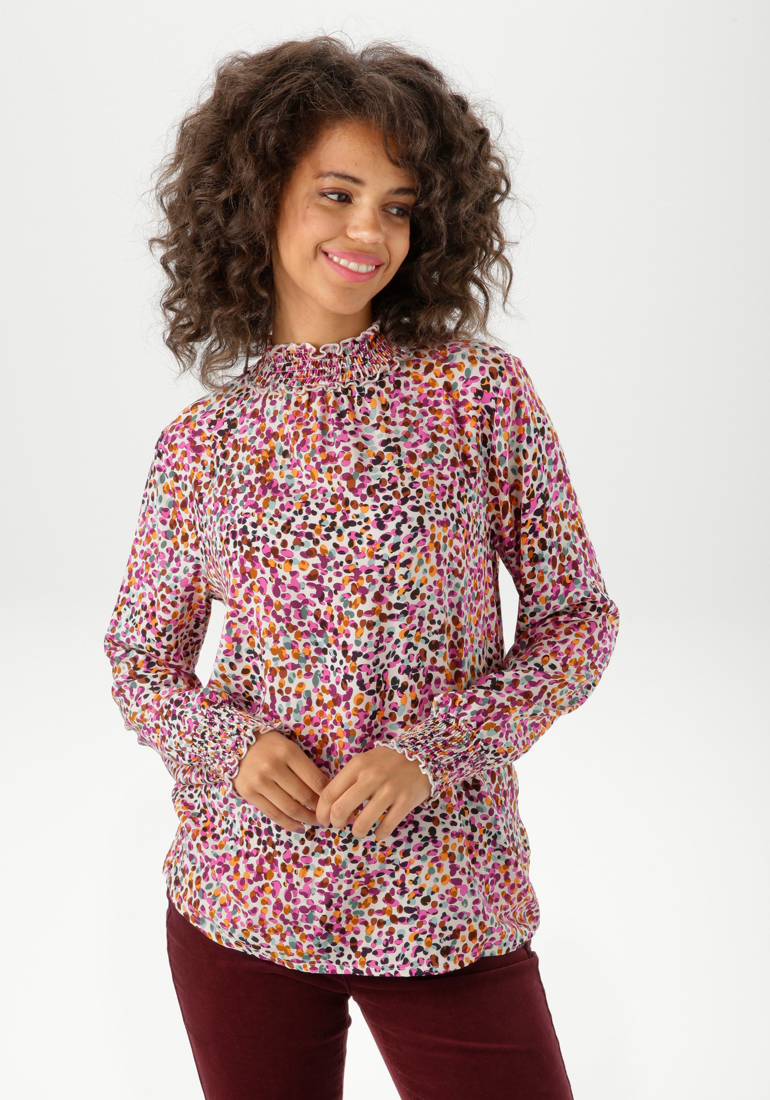Aniston CASUAL Schlupfbluse mit farbharmonischen Tupfen bedruckt günstig online kaufen