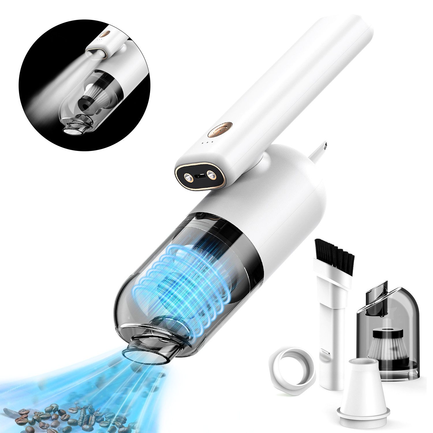 MOPUEA Akku-Handstaubsauger Handstaubsauger 3 in 1 Auto-Staubsauger,USB aufladbar Mini Staubsauger, 70 W, enthält Saugdüsen, Staubbehälter, Reinigungsbürste usw.