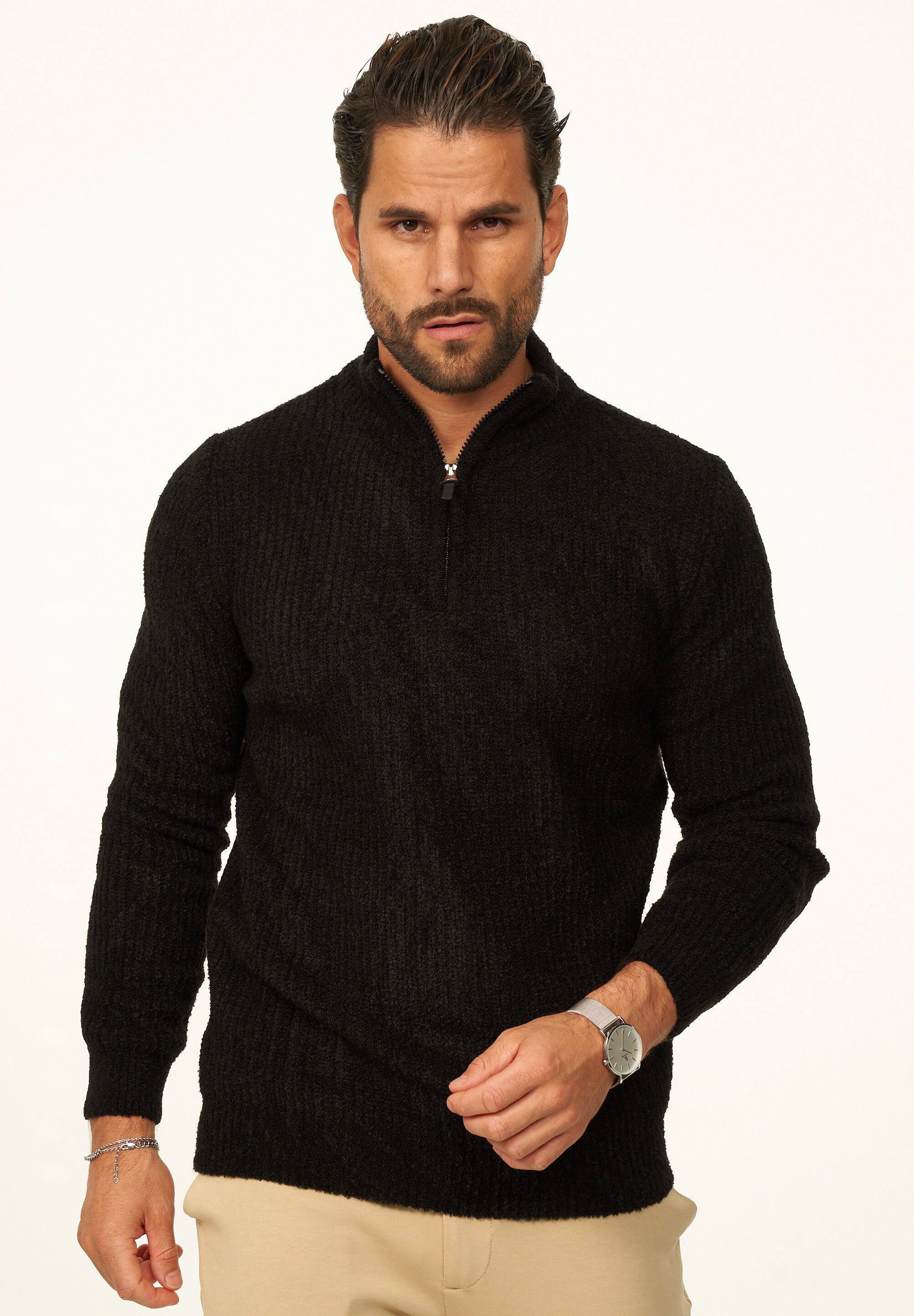 CARISMA Strickpullover als Weicher Grobstrick Troyer Pulli für Herren Männer Winterpullover als Half-Zip - Regular-Fit