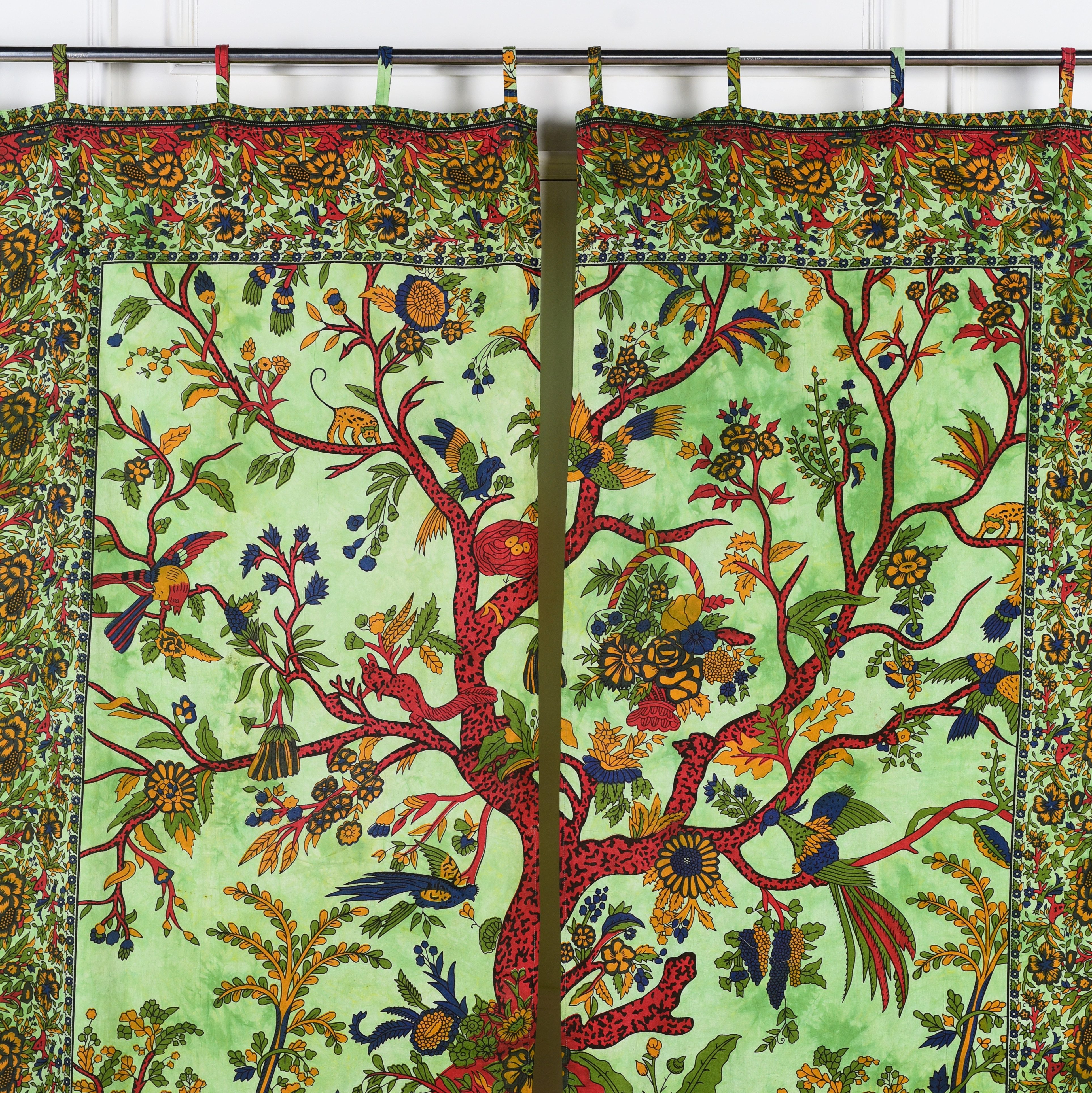 Karmandala Vorhang Lebensbaum Vögel Gardine blickdicht indischer Schlaufenschal 2er-Set, Schlaufen, Baum des Lebens Boho Gardinen aus Baumwolle Vorhang Set – Bild 3 von 5