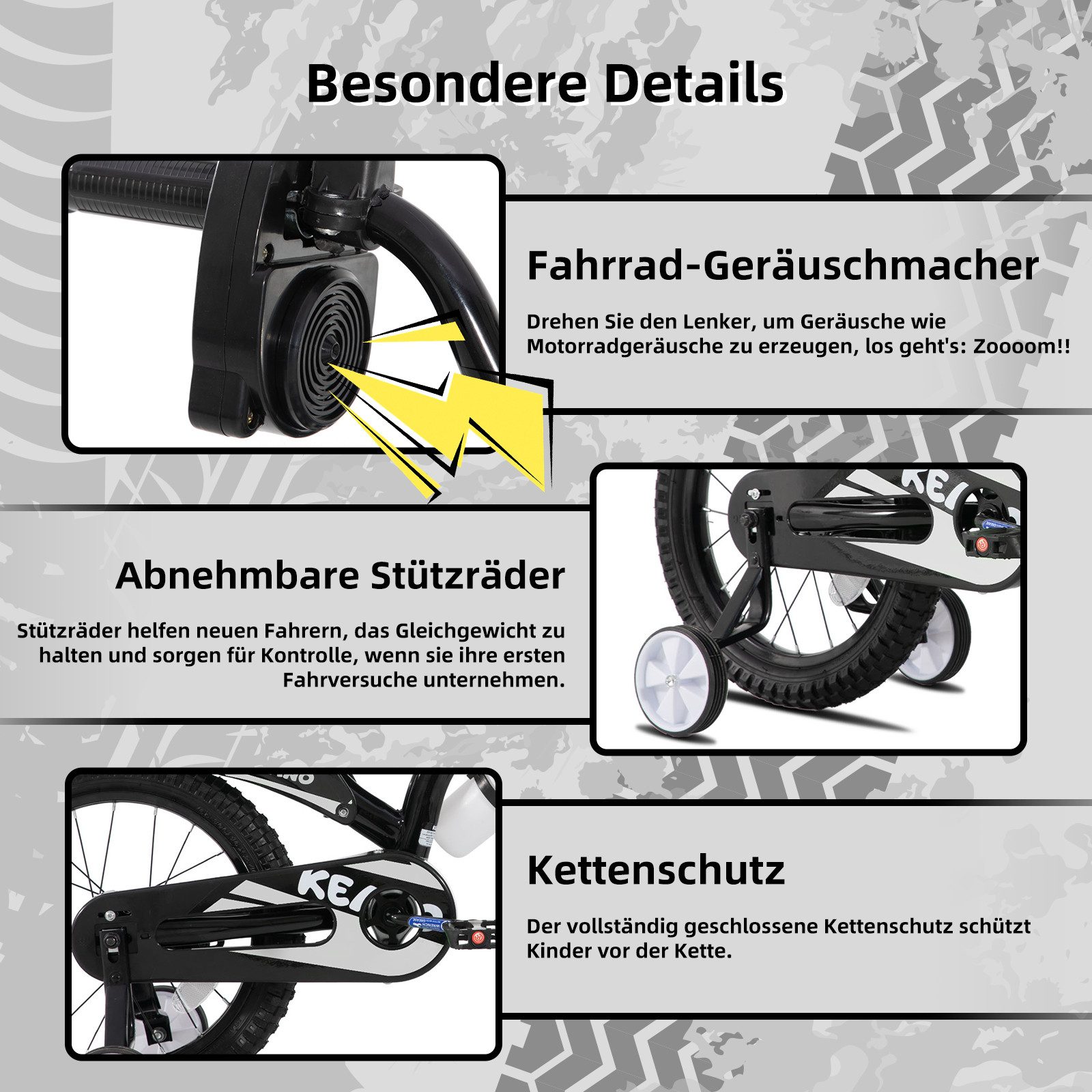 JOYSTAR Kinderfahrrad 12/16 Zoll fahrrad im Motorradstil für 3-8 Jahren Jungen und Mädchen, mit Stützrädern, Getränkehalter und Schutzblechen
