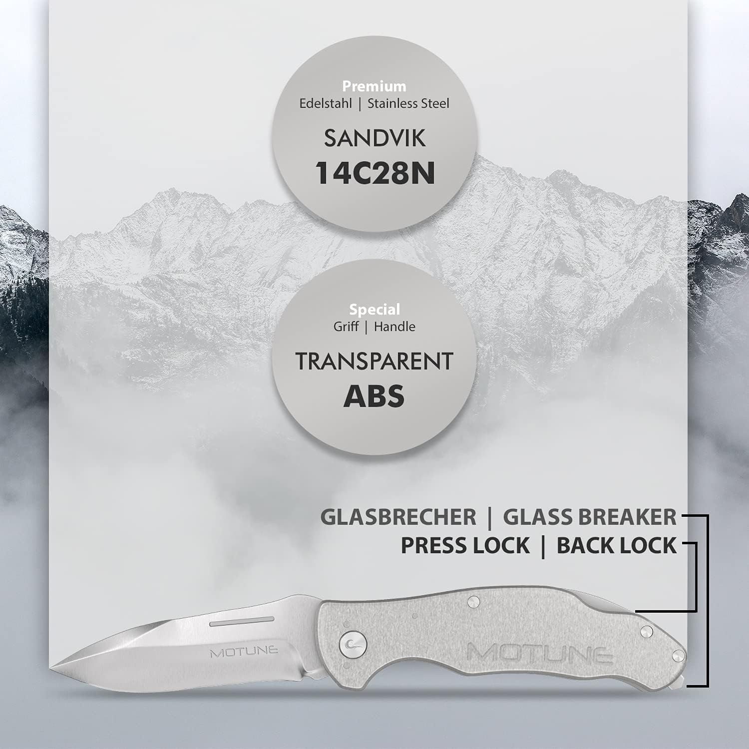 BURI Taschenmesser Klappmesser Taschenmesser Outdoor Messer Zweihandmesser transparent