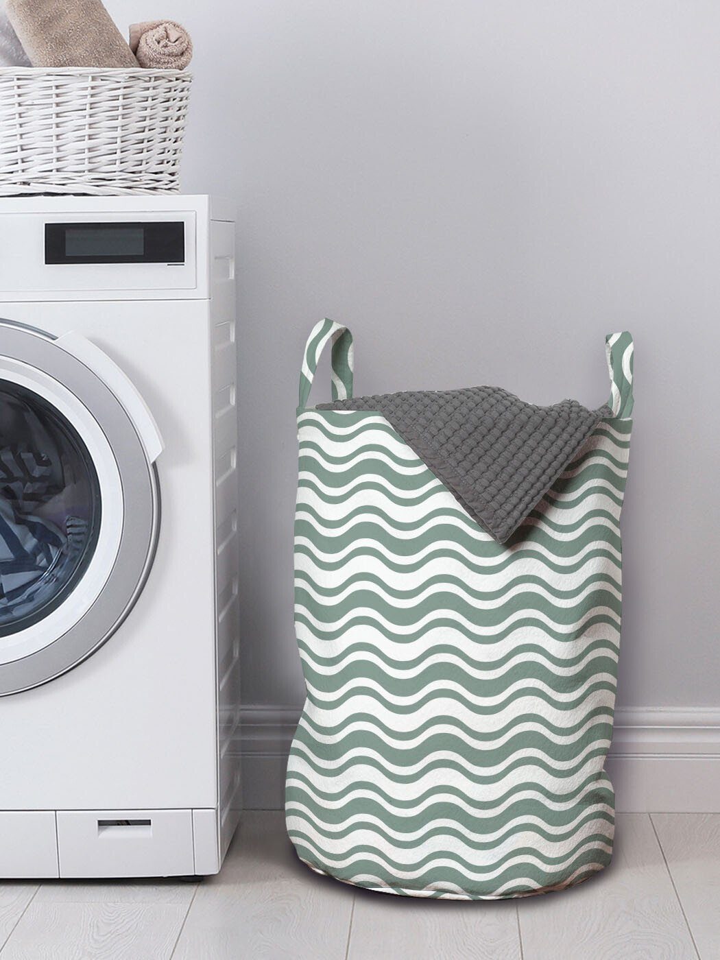Abakuhaus Wäschesäckchen Wäschekorb Abstrakt Kurvige Griffen Waves Stripes Waschsalons, mit Kordelzugverschluss für