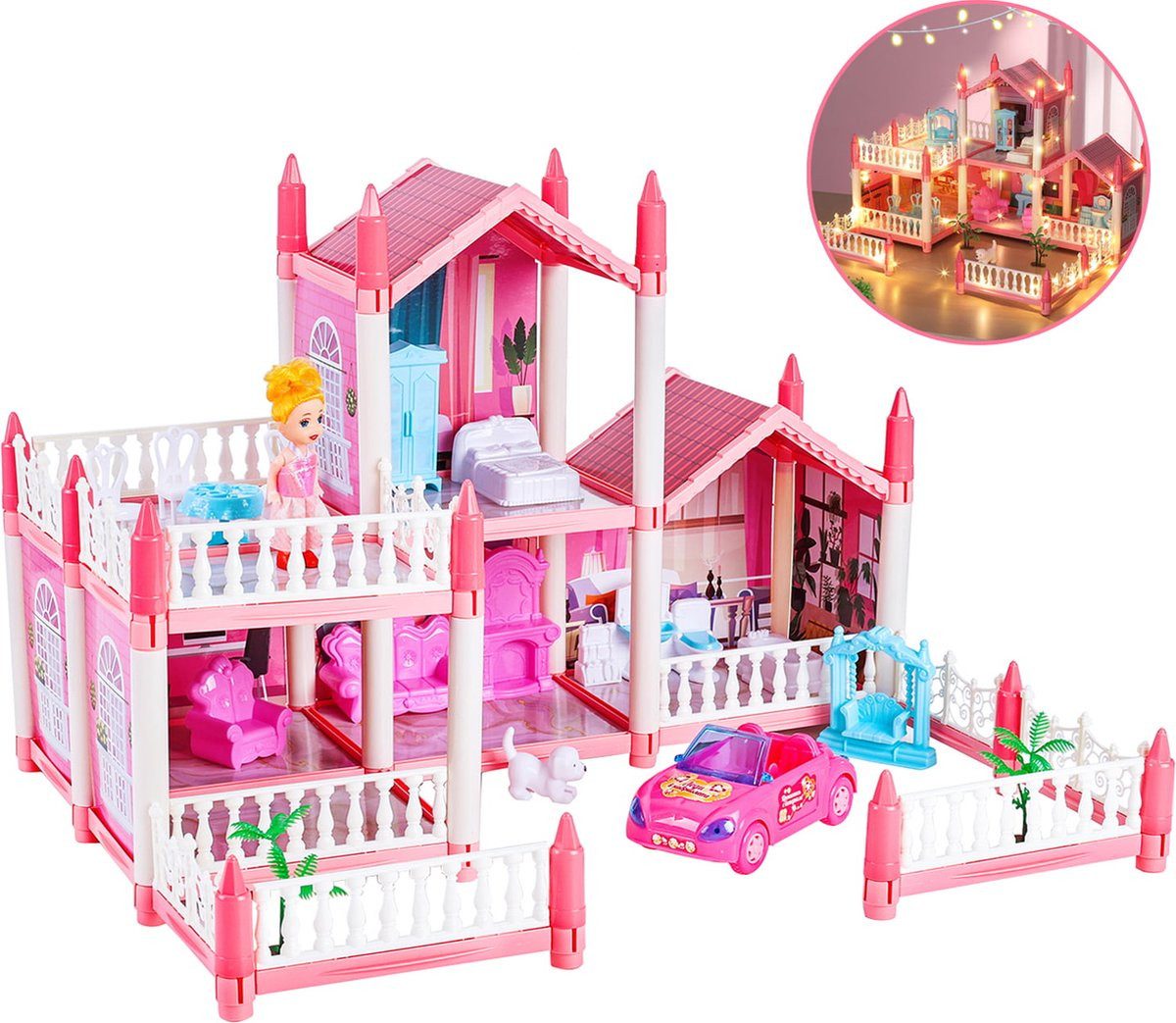 Daskoo Puppenhaus Puppenhaus mit LED,Möbel,ab 3 günstig online kaufen