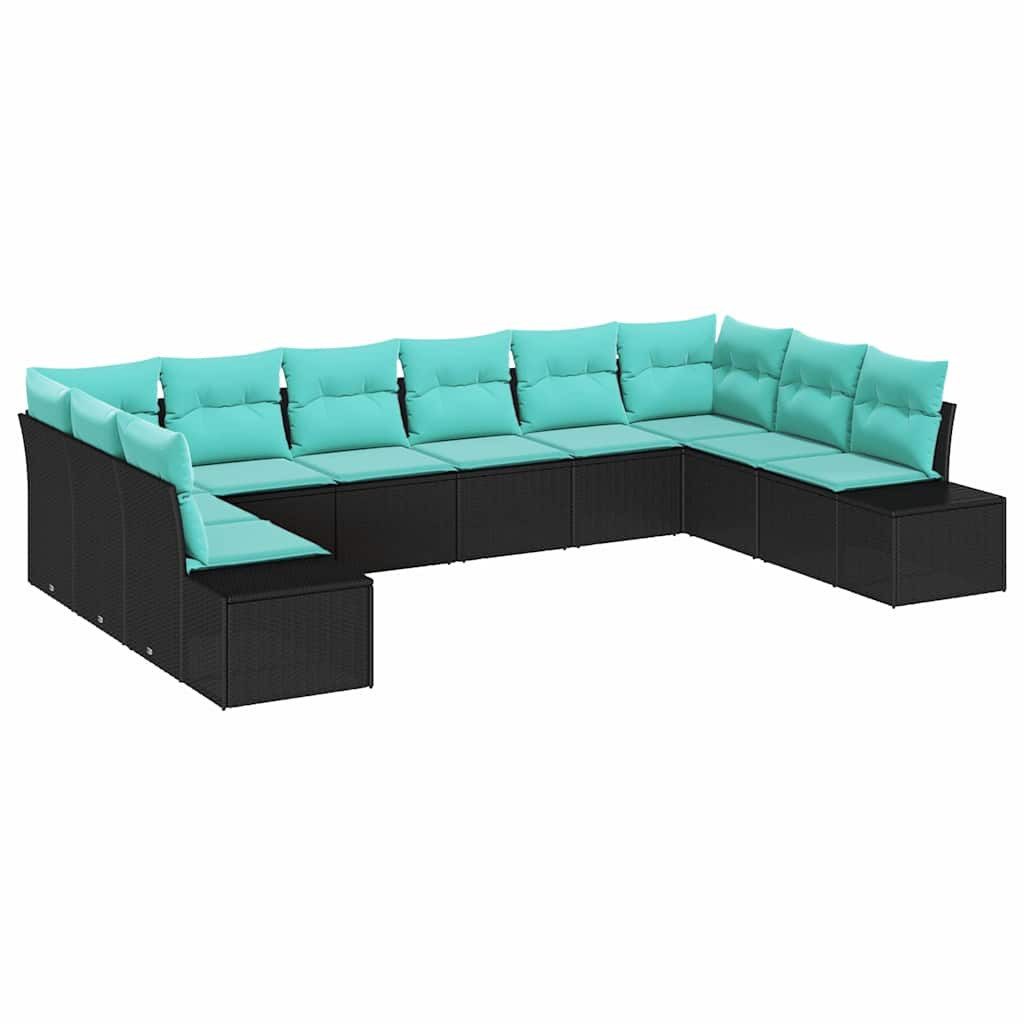 vidaXL Gartenlounge-Set Gartensofa-set 10 Stk. Schwarz Poly-Rattan, (10-tlg)