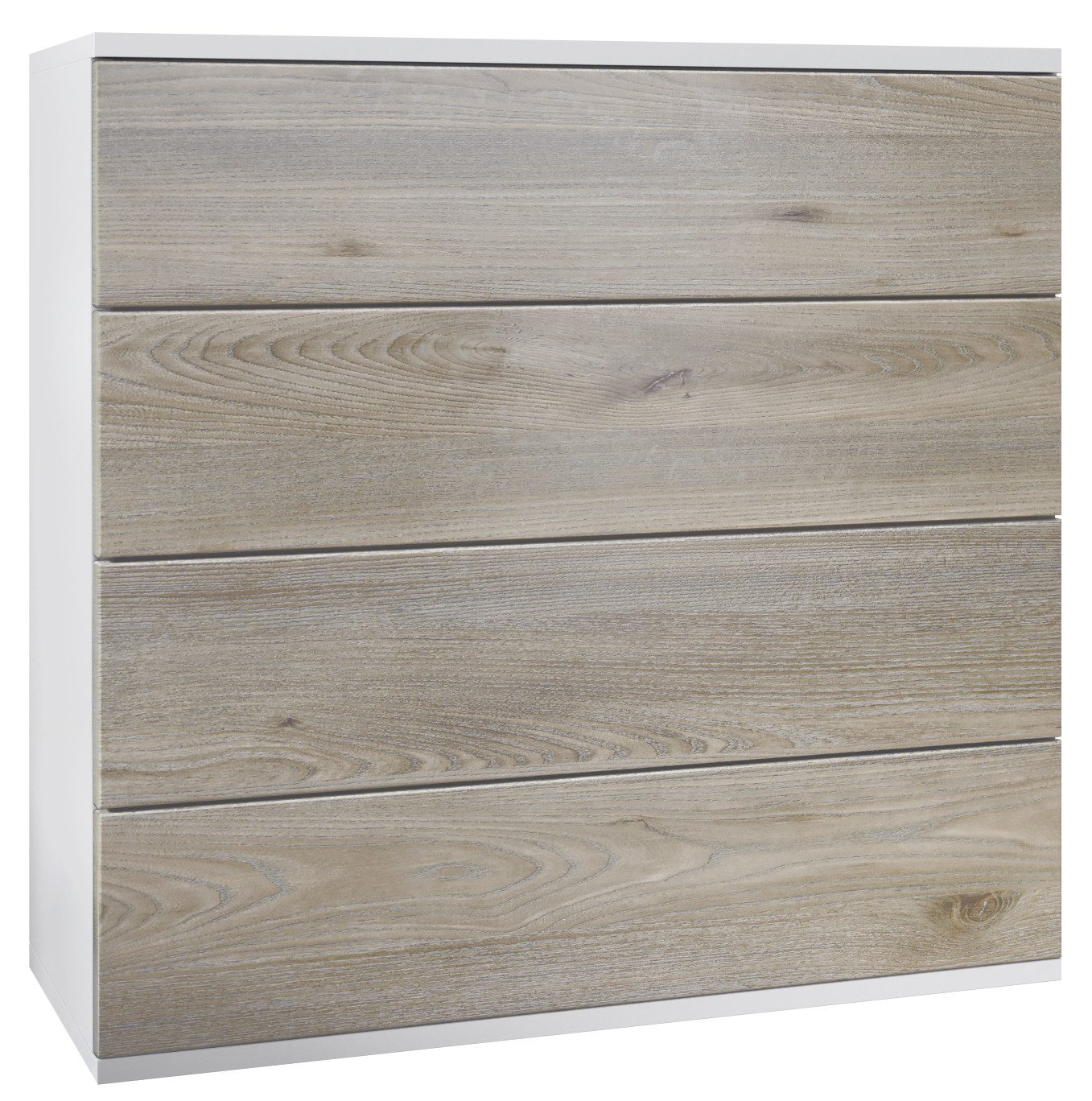 Vladon Kommode Pavos V3 (Sideboard hängend, mit 4 Schubladen), Weiß matt/Eiche Nordic (76 x 76 x 35 cm)