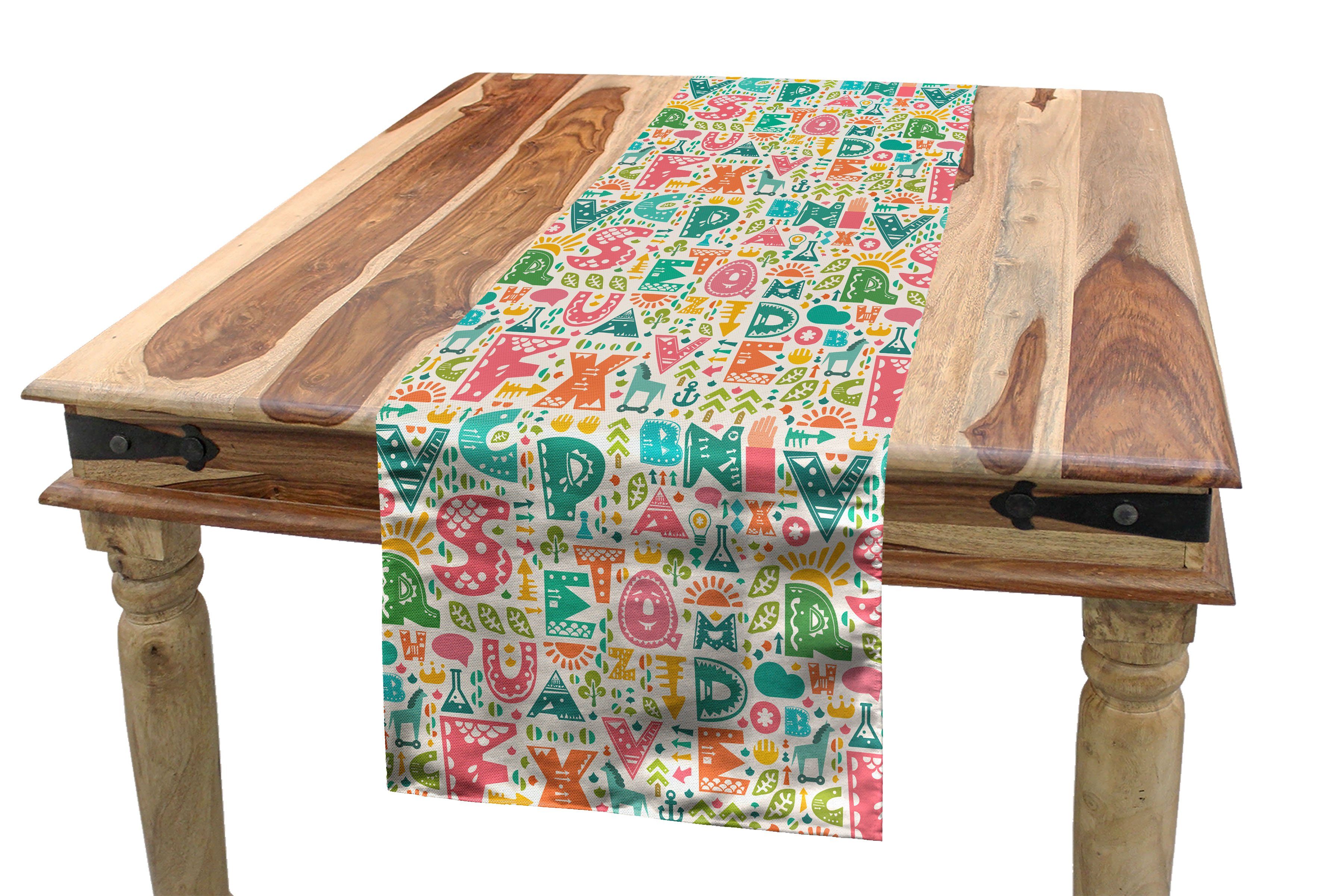 Abakuhaus Tischläufer Esszimmer Küche Rechteckiger Dekorativer Tischläufer, Alphabet Aztec Inspired Elements