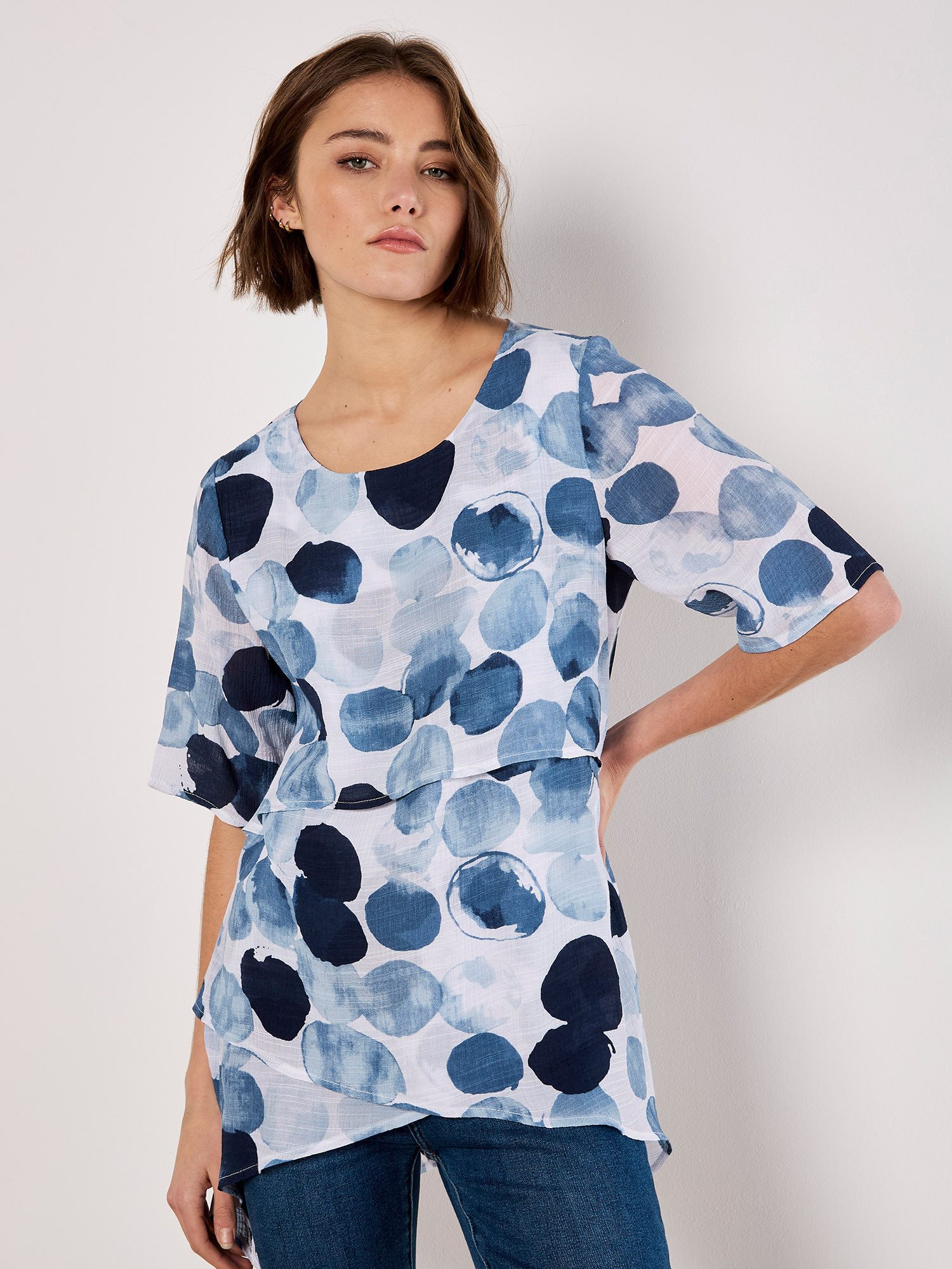 Apricot T-Shirt Paint Circles Tunika-Top mit Punktedruck günstig online kaufen