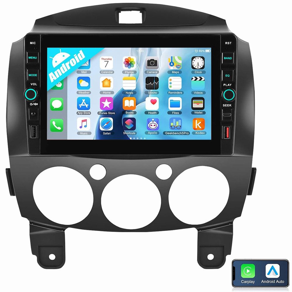 MOPECT Für Mazda 2 2007-2013 Carplay Android 15 NAVI Bluetooth Autoradio (Digitalradio (DAB), RDS, FM, AM)