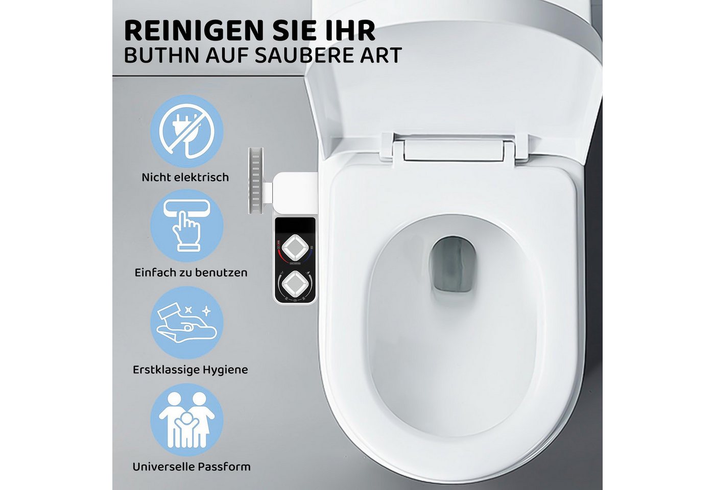 Thumbnail - RWEUOQ Bidet Bidet-Aufsatz für Bidetaufsatz Toilettensitz mit Regalhake Doppeldüsen, einstellbarer Wasserdruck und Wasse...