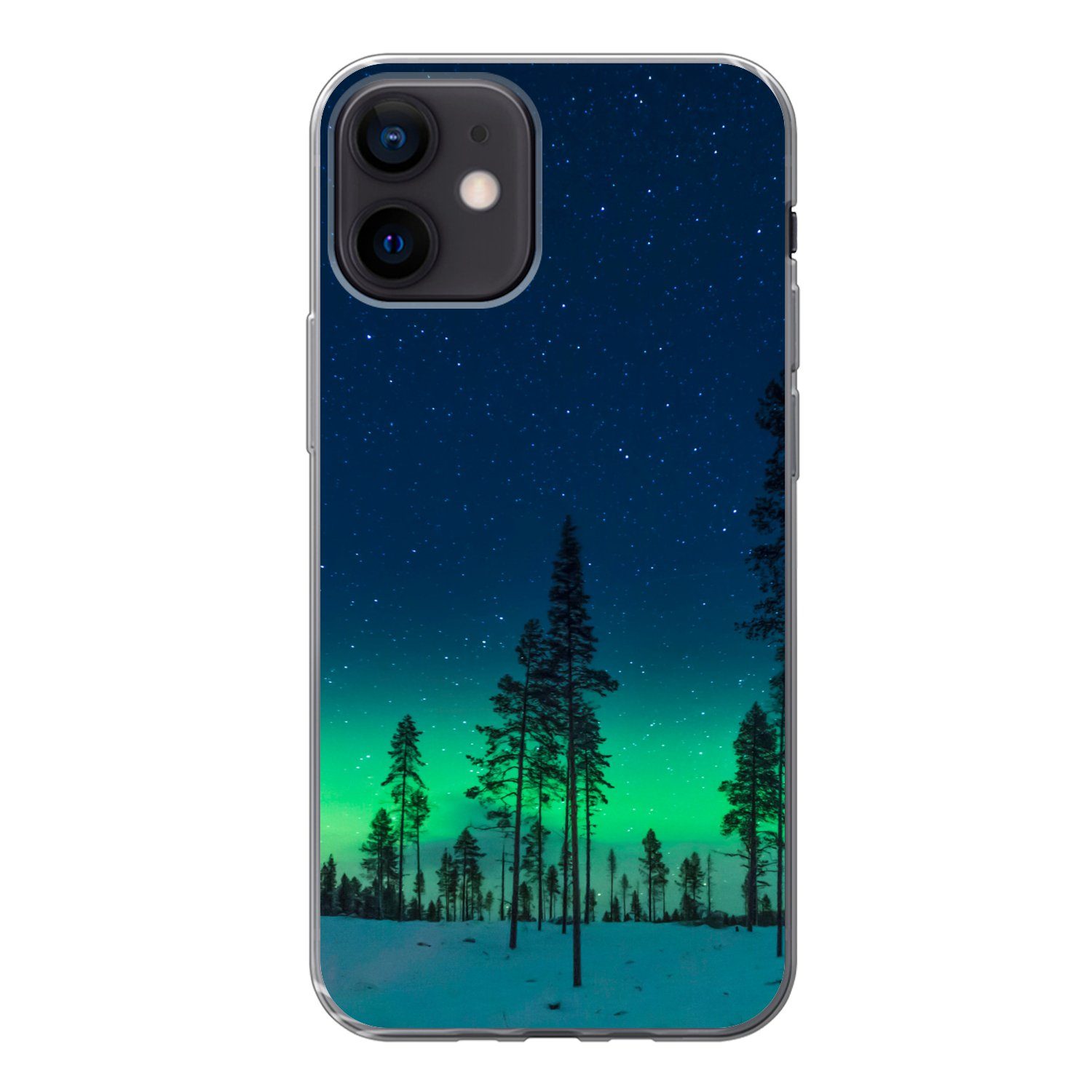 Handyhülle für Apple iPhone 12 Nordlicht - Schnee - Bäume - Natur - Grün