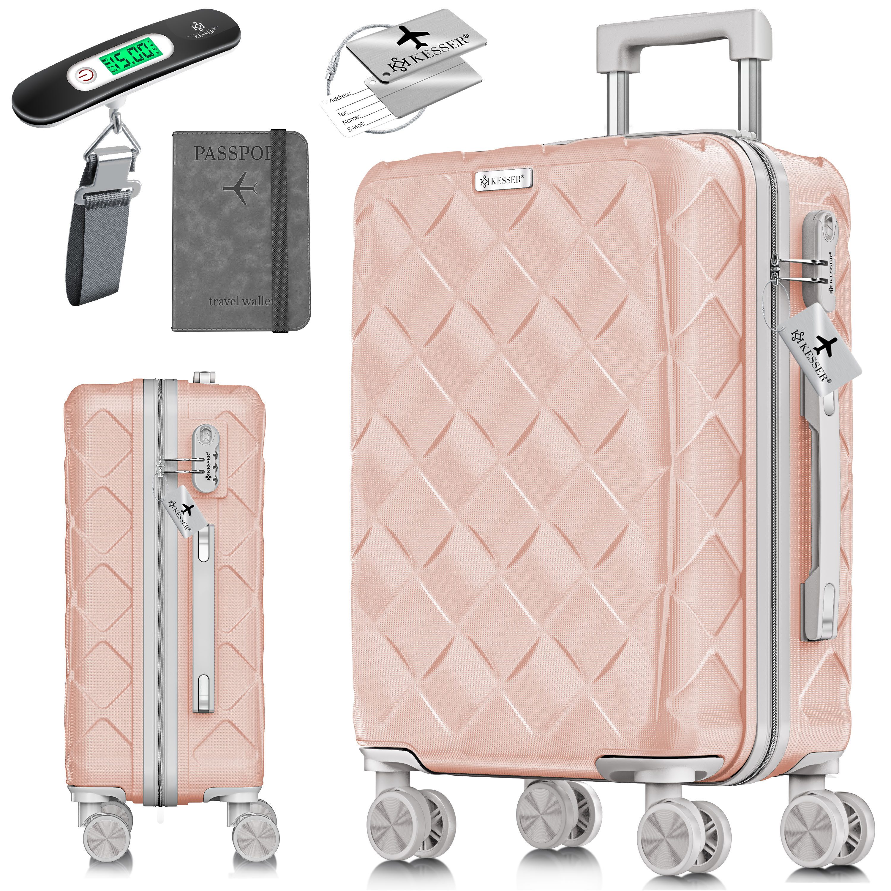 KESSER Hartschalen-Trolley Reisekoffer, 4 Rollen, ABS Hartschalenkoffer mit Zahlenschloss Kofferwaage & Reisebrieftasche