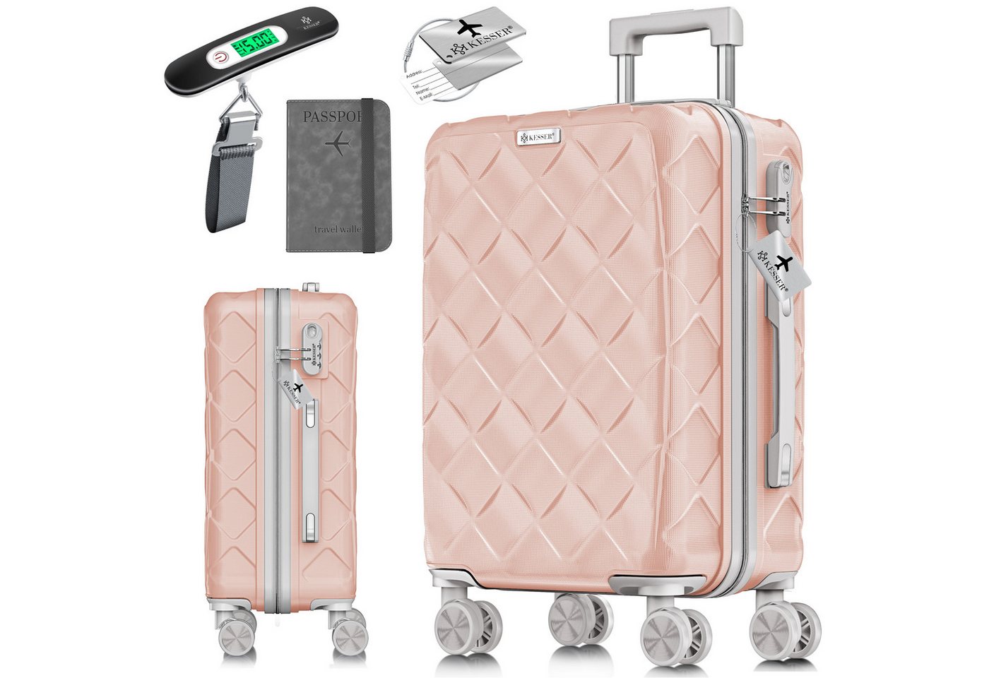 KESSER Hartschalen-Trolley Reisekoffer, 4 Rollen, ABS Hartschalenkoffer mit Zahlenschloss Kofferwaage & Reisebrieftasche