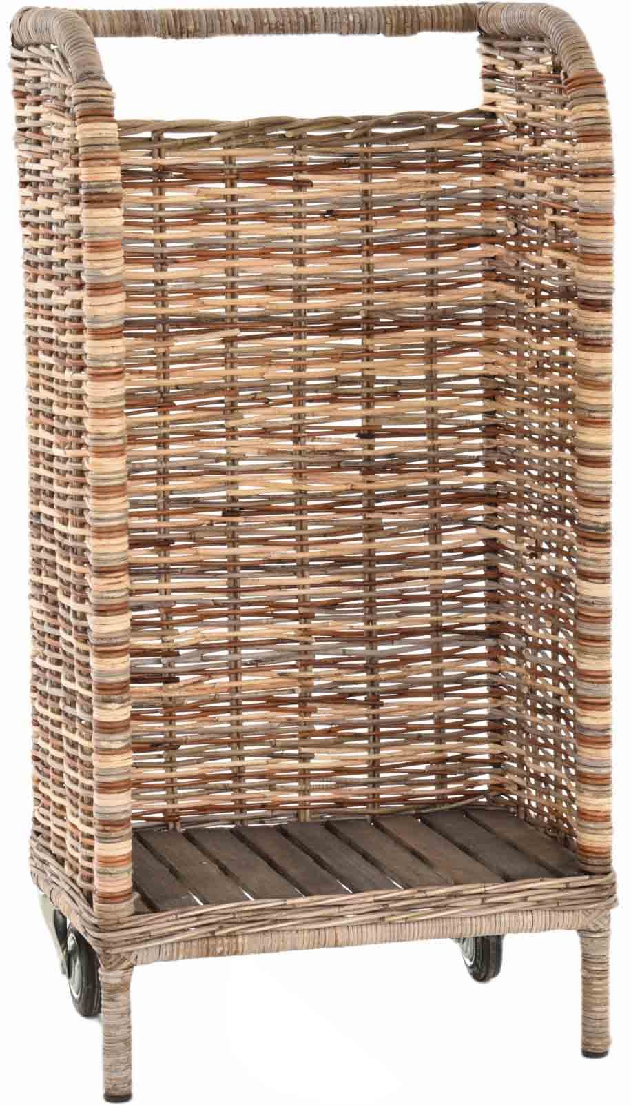 Krines Home Aufbewahrungskorb Holzwagen Holzkorb Brennholz- Kaminholzwagen aus Kubu-Rattan Naturrohr