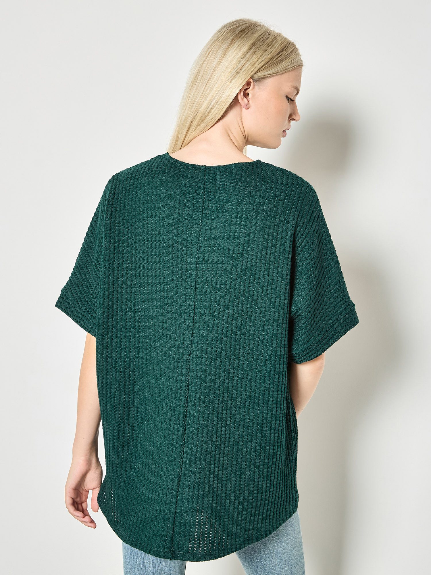 Apricot Fledermausshirt Waffelstrick-Top mit Fledermausärmeln