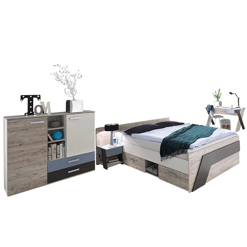 Lomadox Jugendzimmer-Set LEEDS-10, (Sparset, 4-tlg), Sandeiche Nb. mit weiß günstig online kaufen