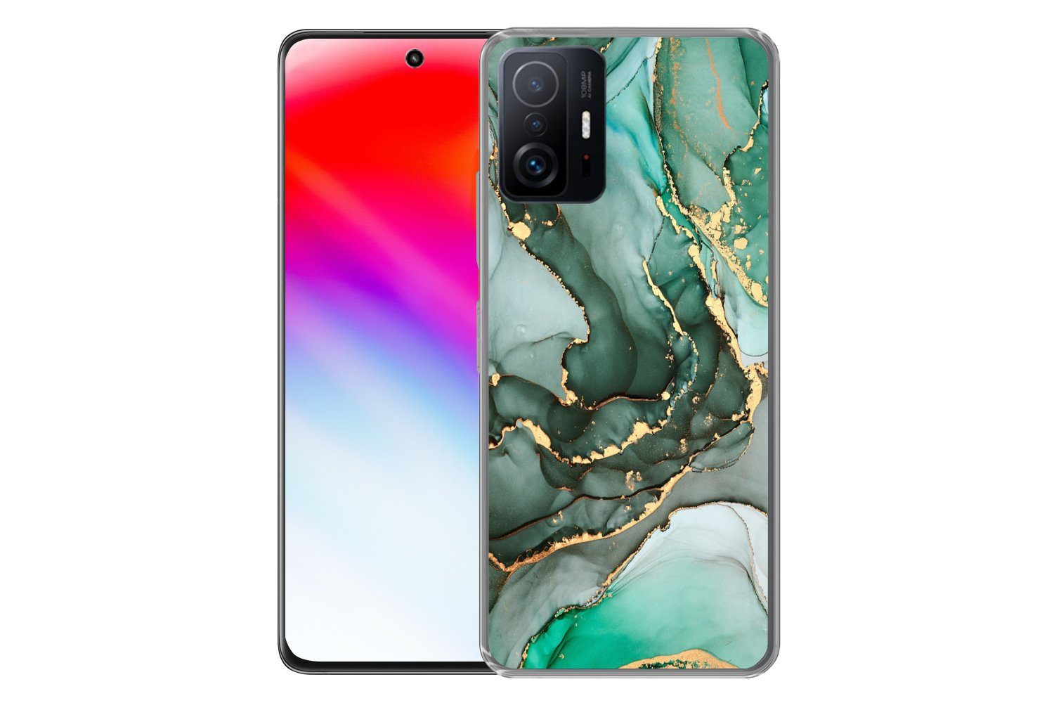MuchoWow Handyhülle für Xiaomi 11 Lite 5G NE Gold - Marmor - Grün - Luxus - Marmoroptik -, Phone Case, Silikon, Schutzhülle Dünn