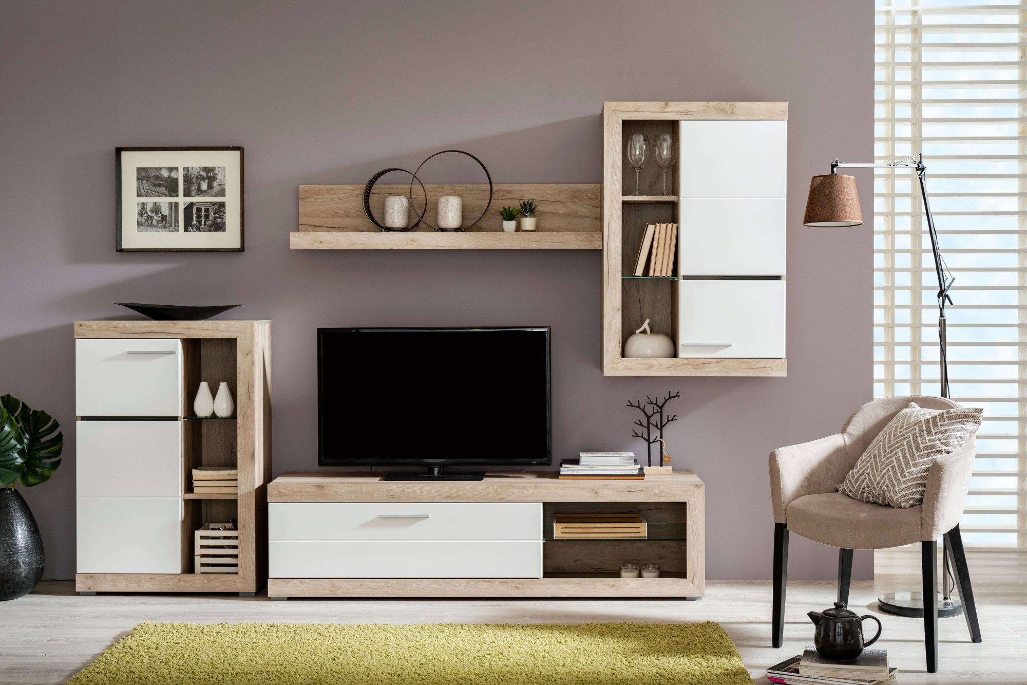 INOSIGN Wohnzimmer-Set Rosso Wohnwand, Mediawand, Anbauwand, für TV bis 60', Breite 267 cm, (Komplett-Set, 4-St., 4-st), Set besteht aus Highboard, TV-board, Wandregal und Hängeschrank