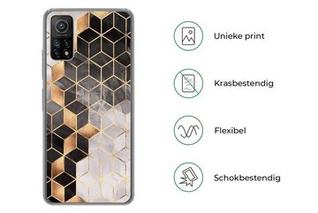 MuchoWow Handyhülle Abstrakt - Würfel - Gold - Muster - Schwarz - Weiß, Phone Case, Handyhülle Xiaomi Mi 10T, Silikon, Schutzhülle