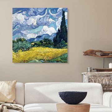Posterlounge Alu-Dibond-Druck Vincent van Gogh, Weizenfeld mit Zypressen, Wohnzimmer Mediterran Malerei